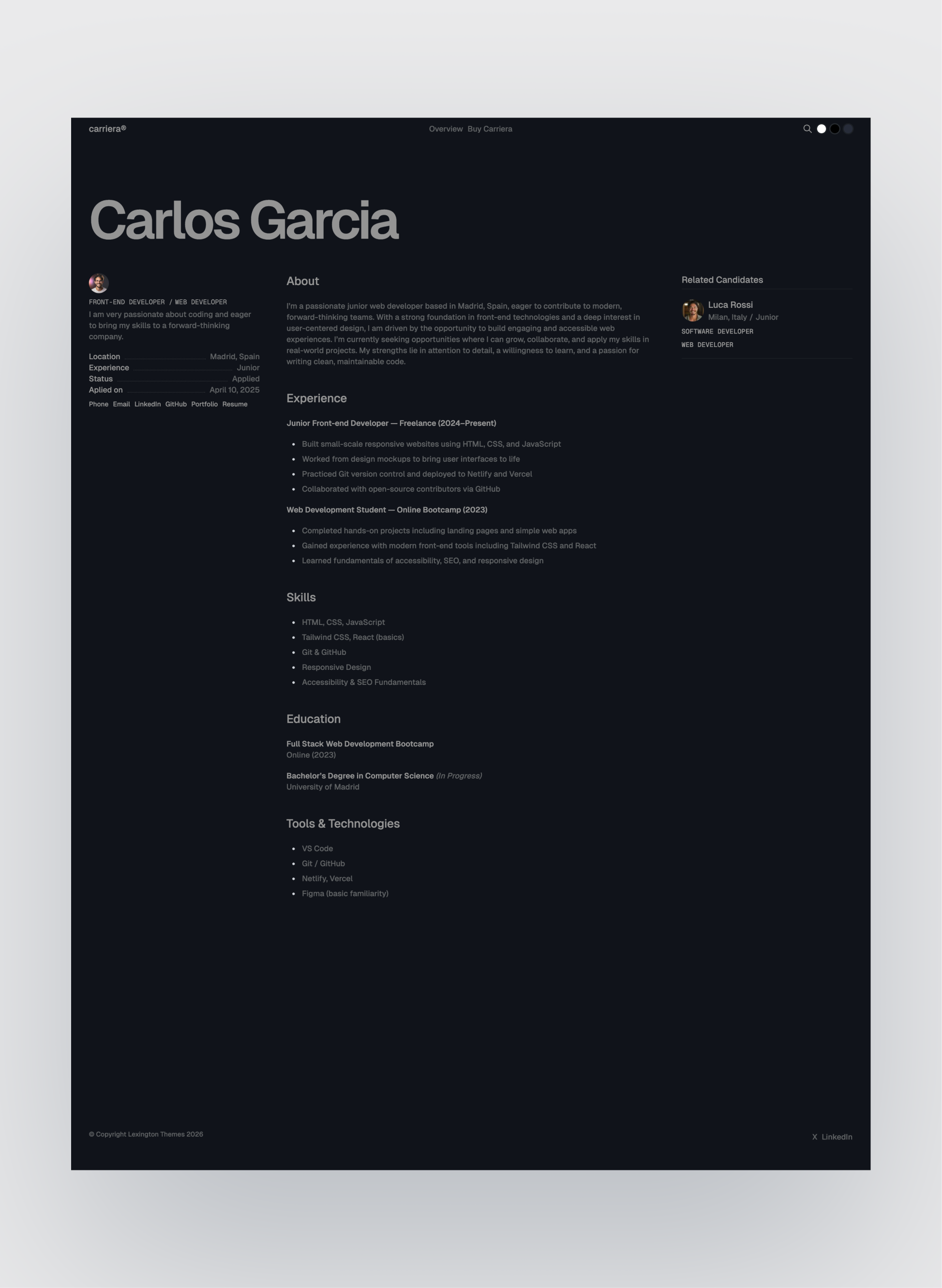 Carriera page preview