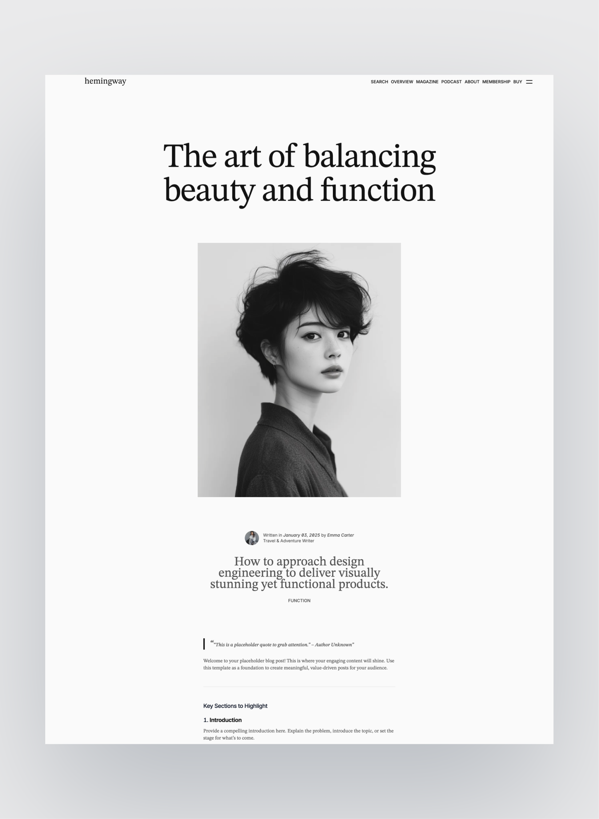 Hemingway blog post layout