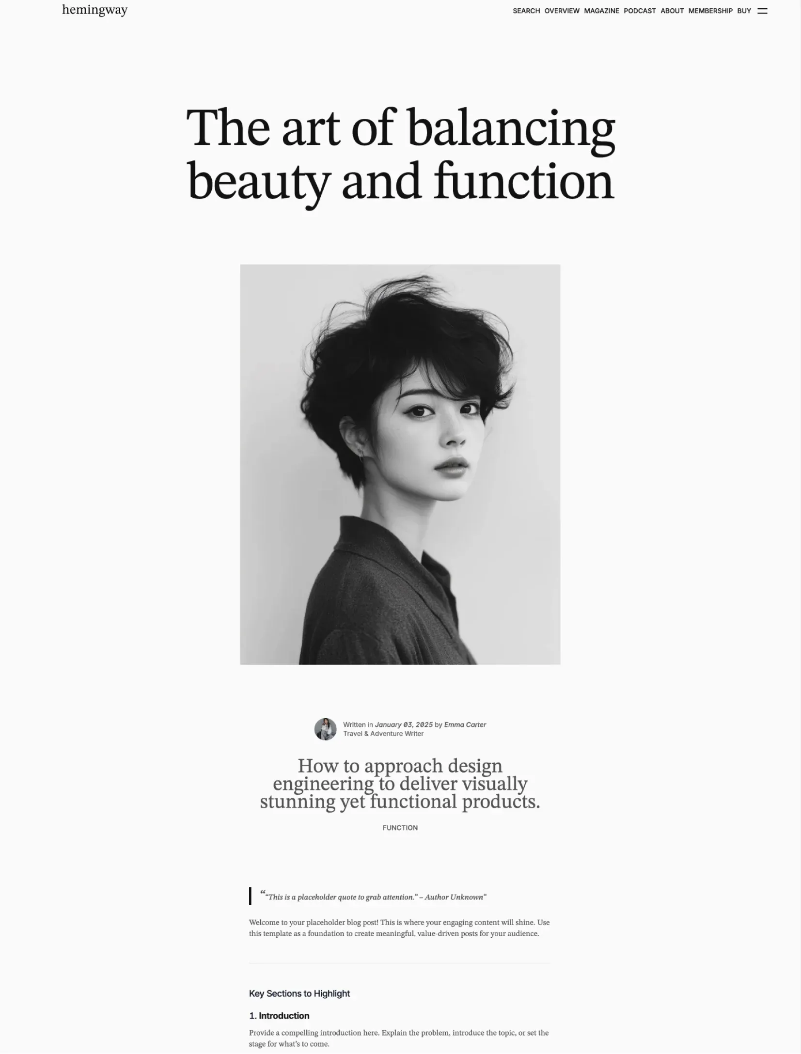 Hemingway blog post layout