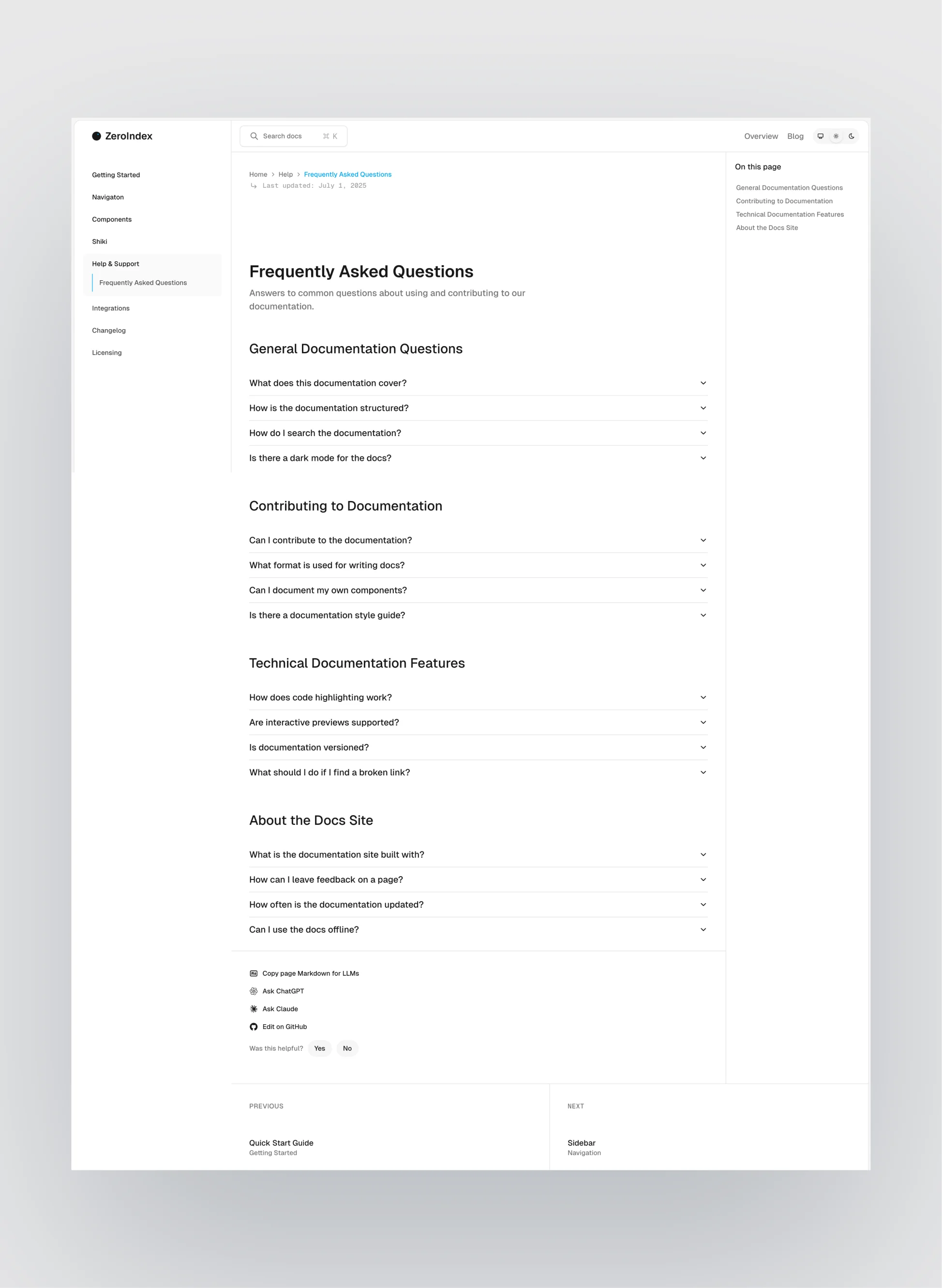 ZeroIndex changelog page