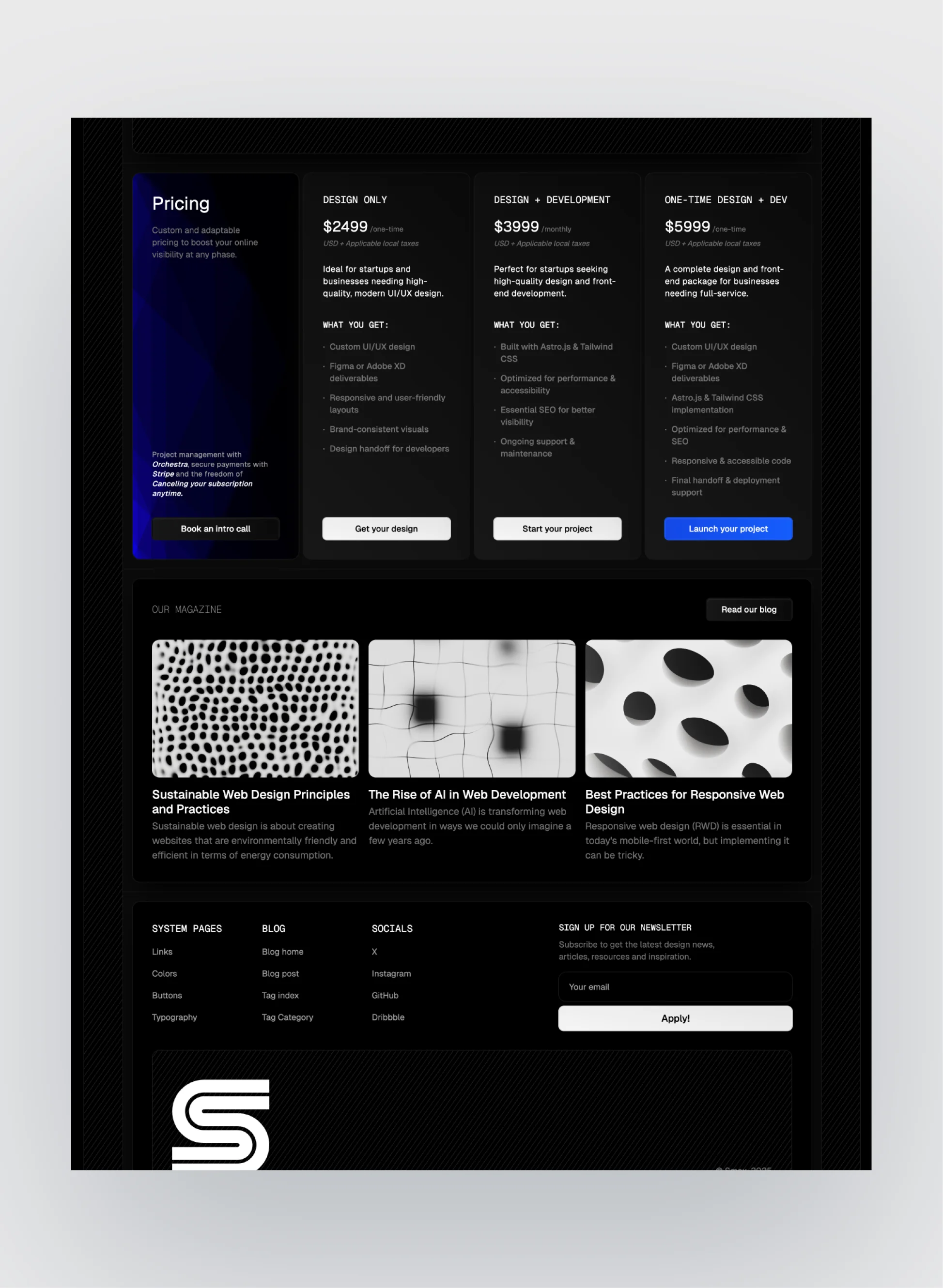 Studiomax services page layout
