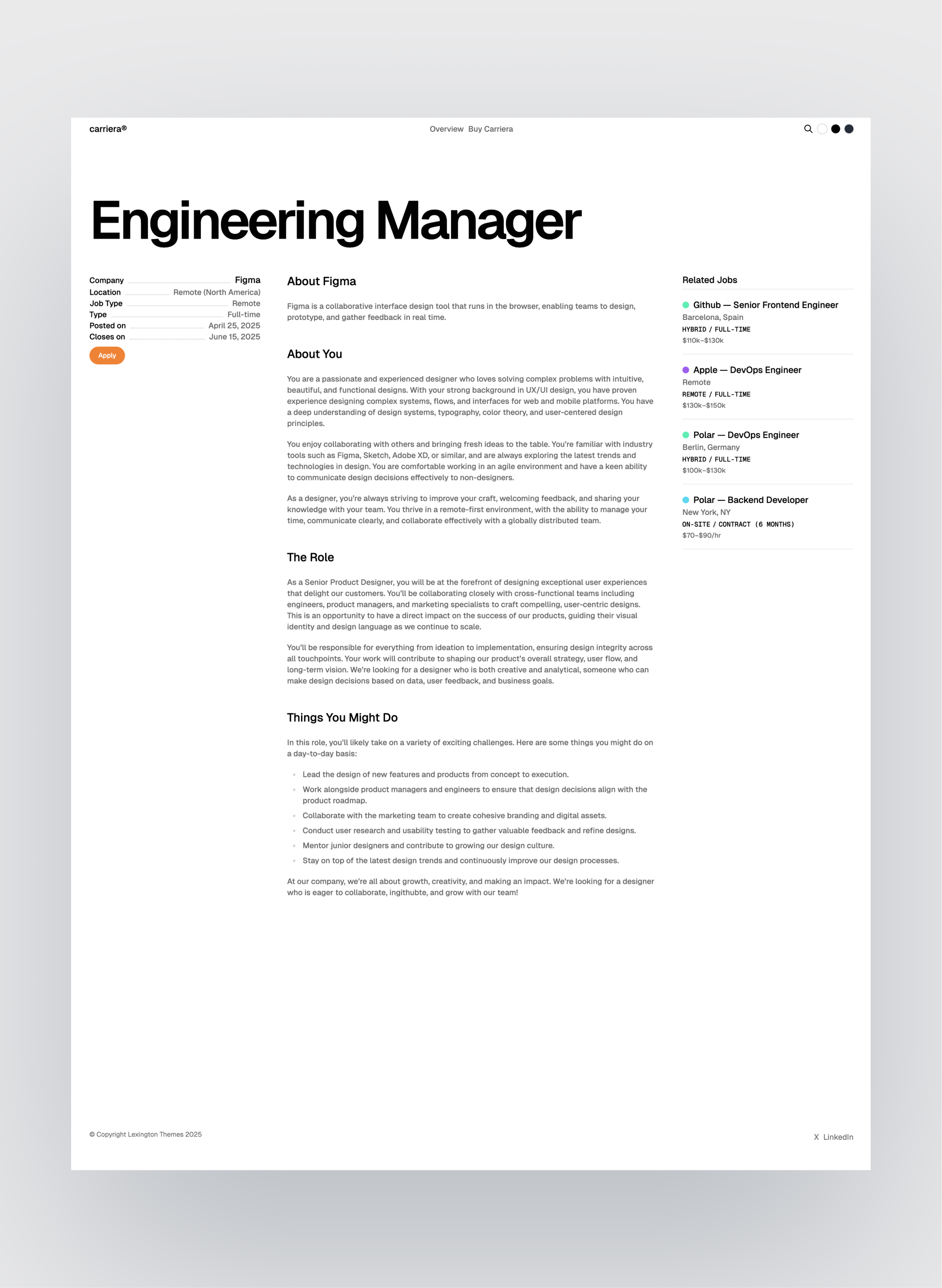 Carriera job listing layout