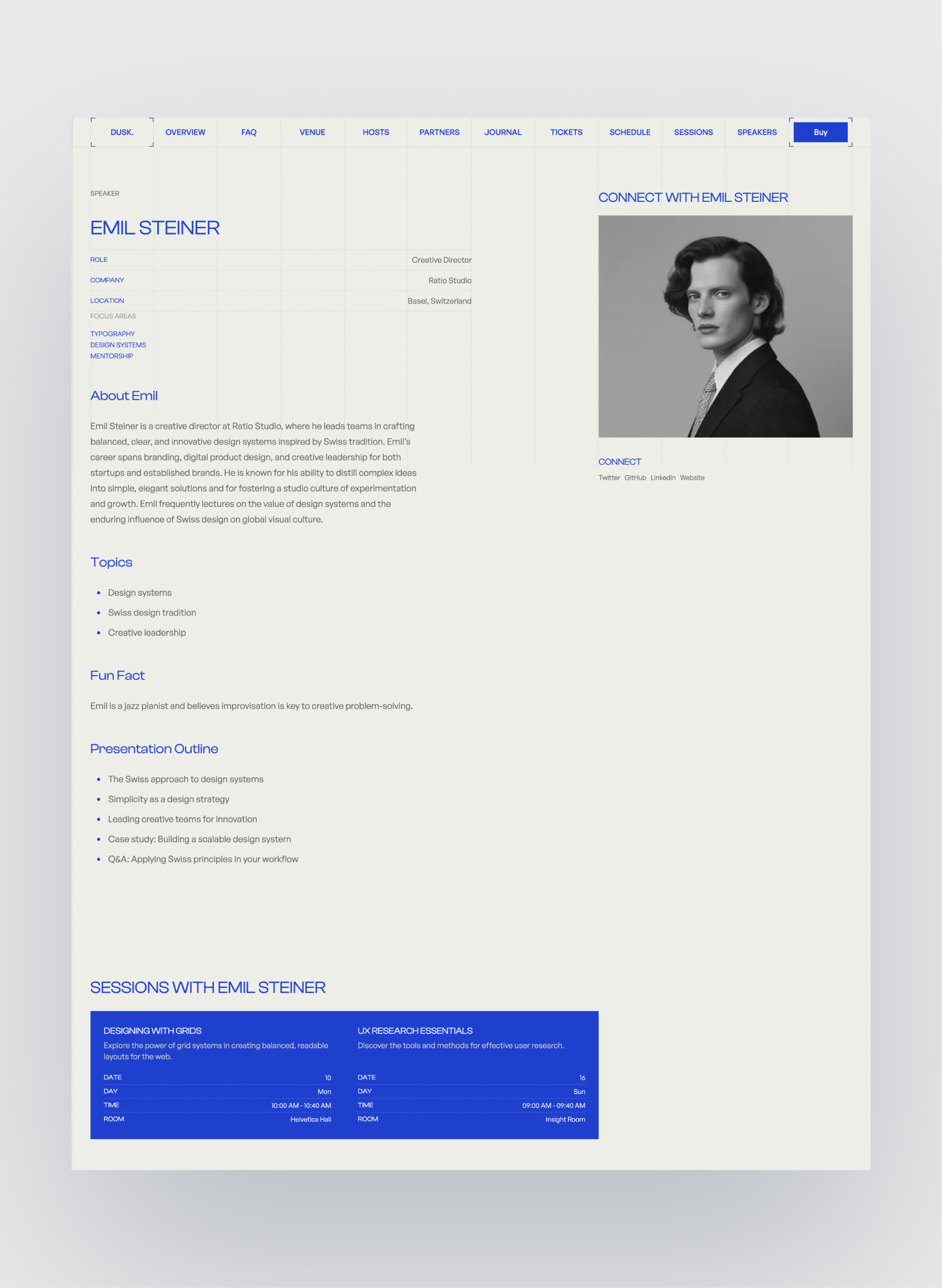 Dusk gallery and session overview page