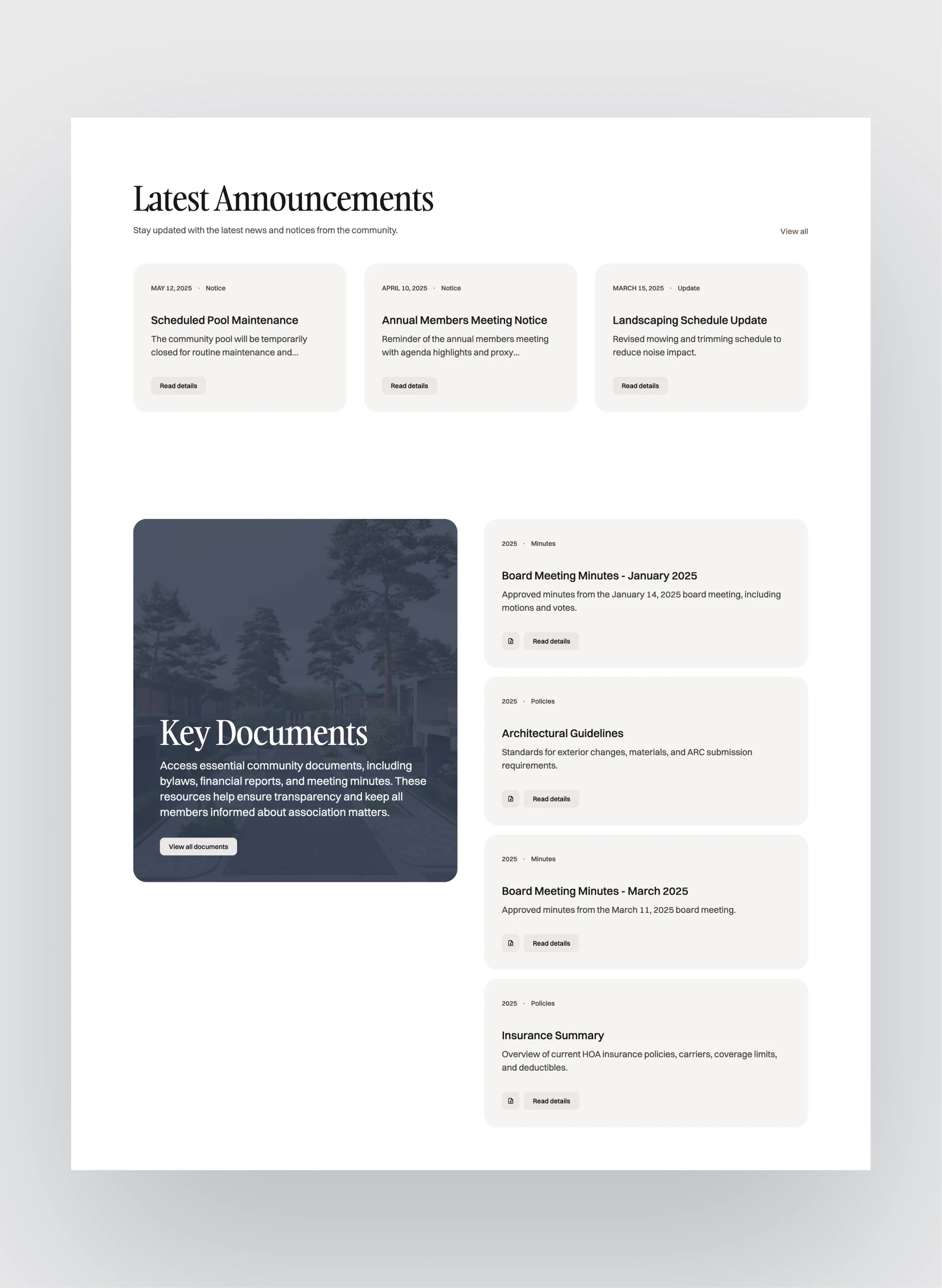 Newport HOA announcements and updates page