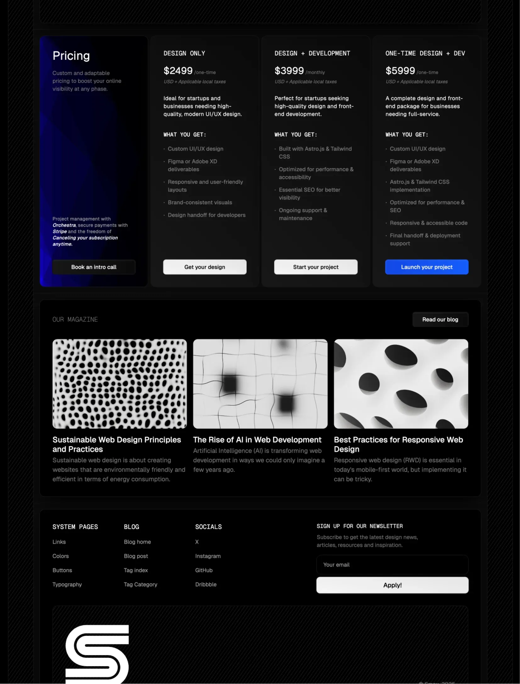 Studiomax services page layout