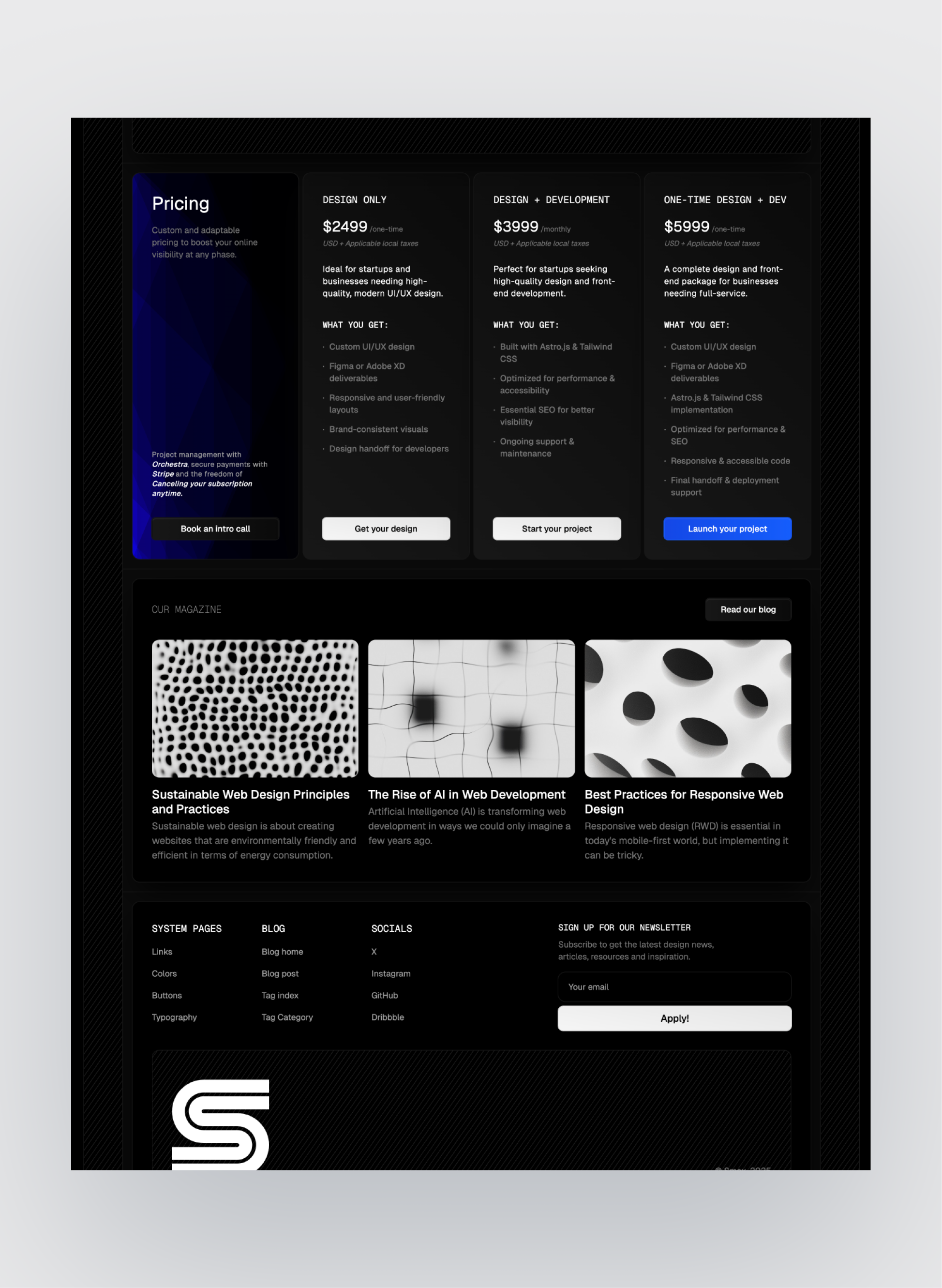 Studiomax services page layout