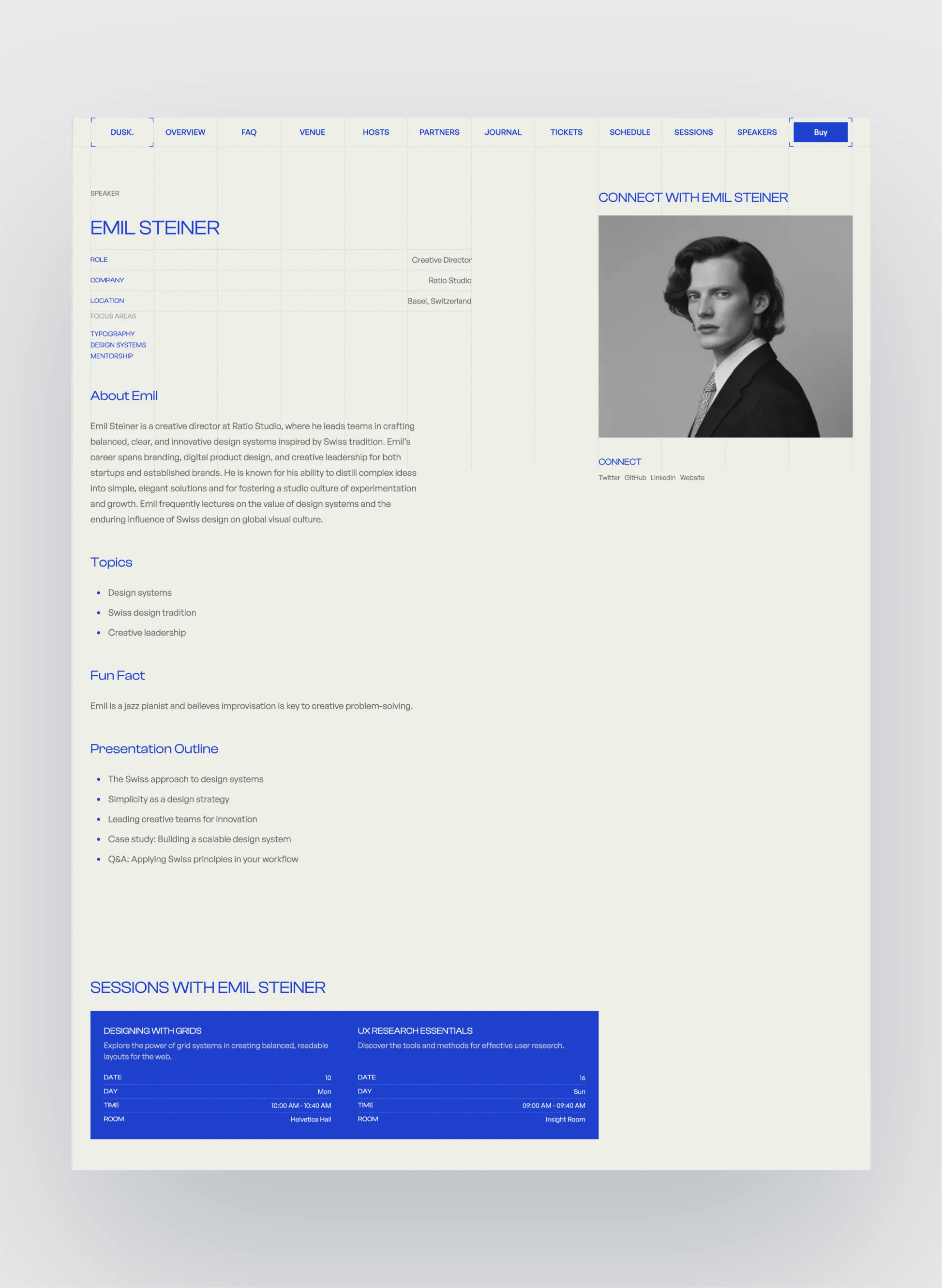 Dusk gallery and session overview page