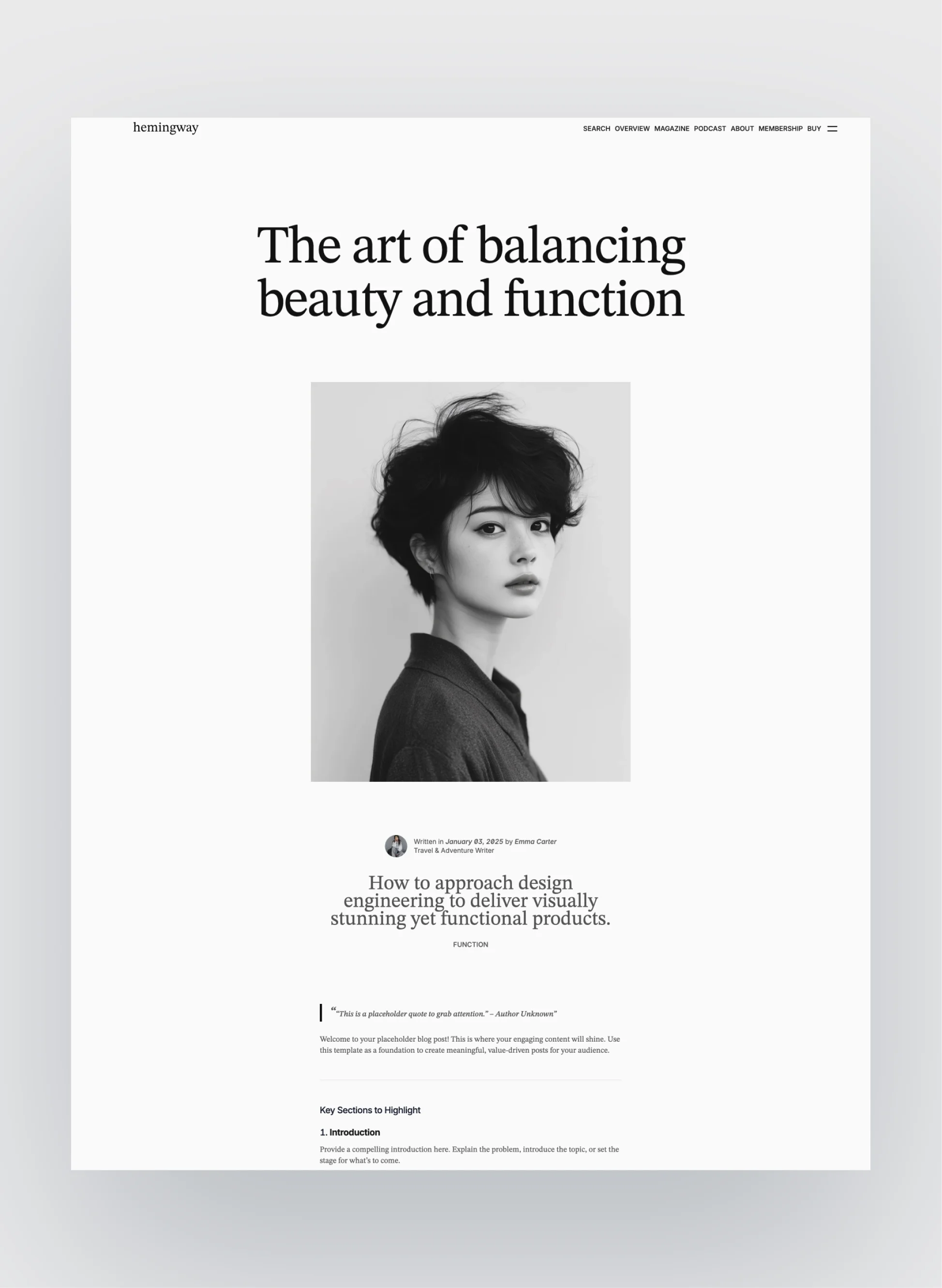 Hemingway blog post layout