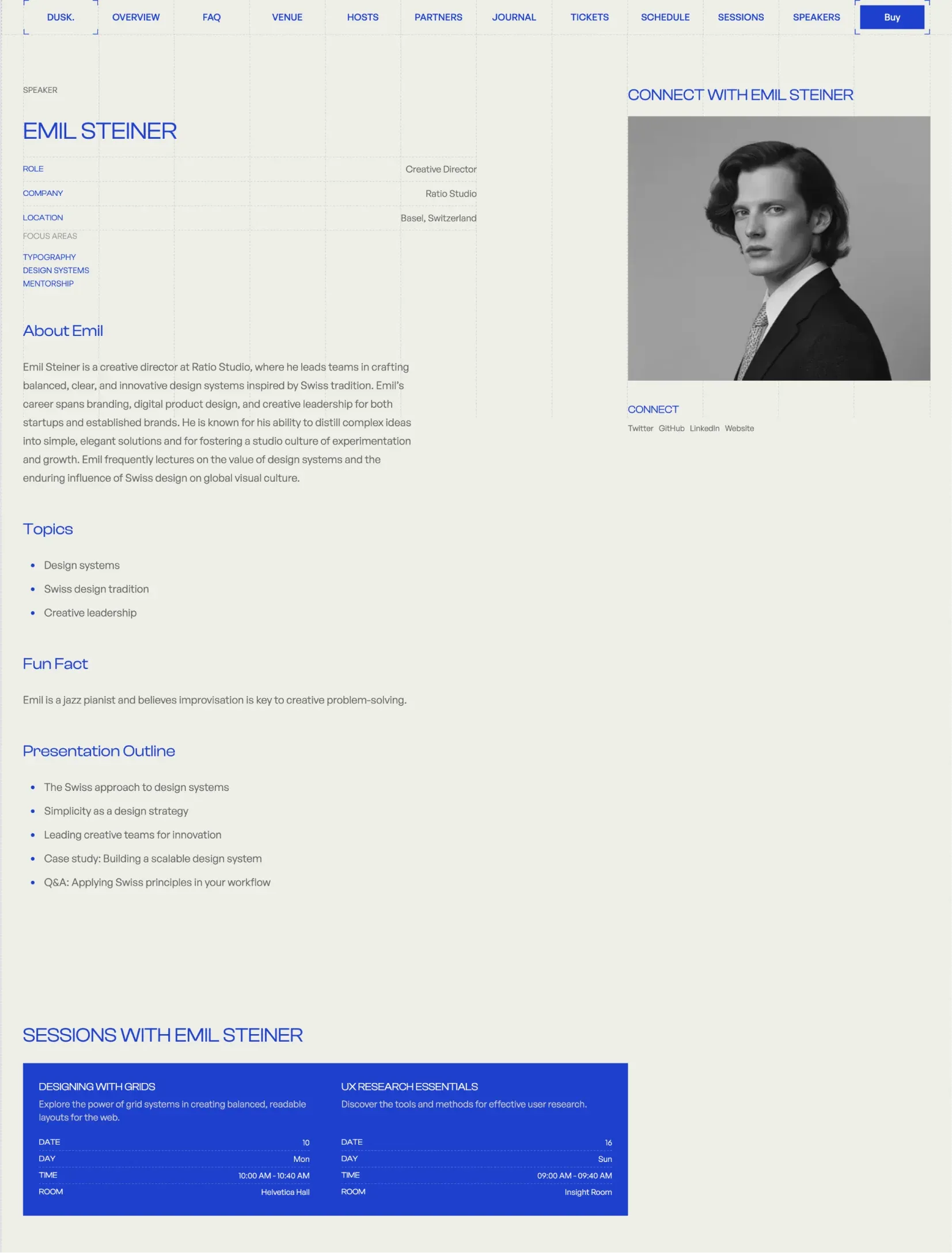 Dusk gallery and session overview page