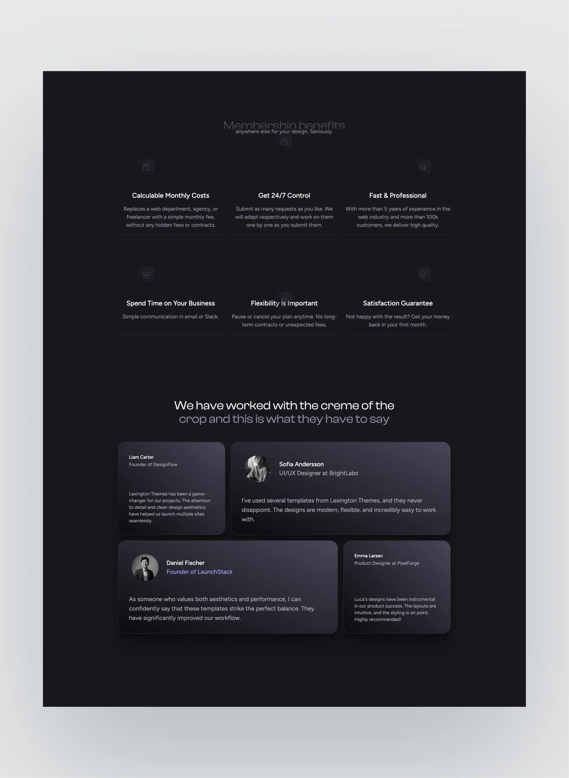 Aubergine team page layout