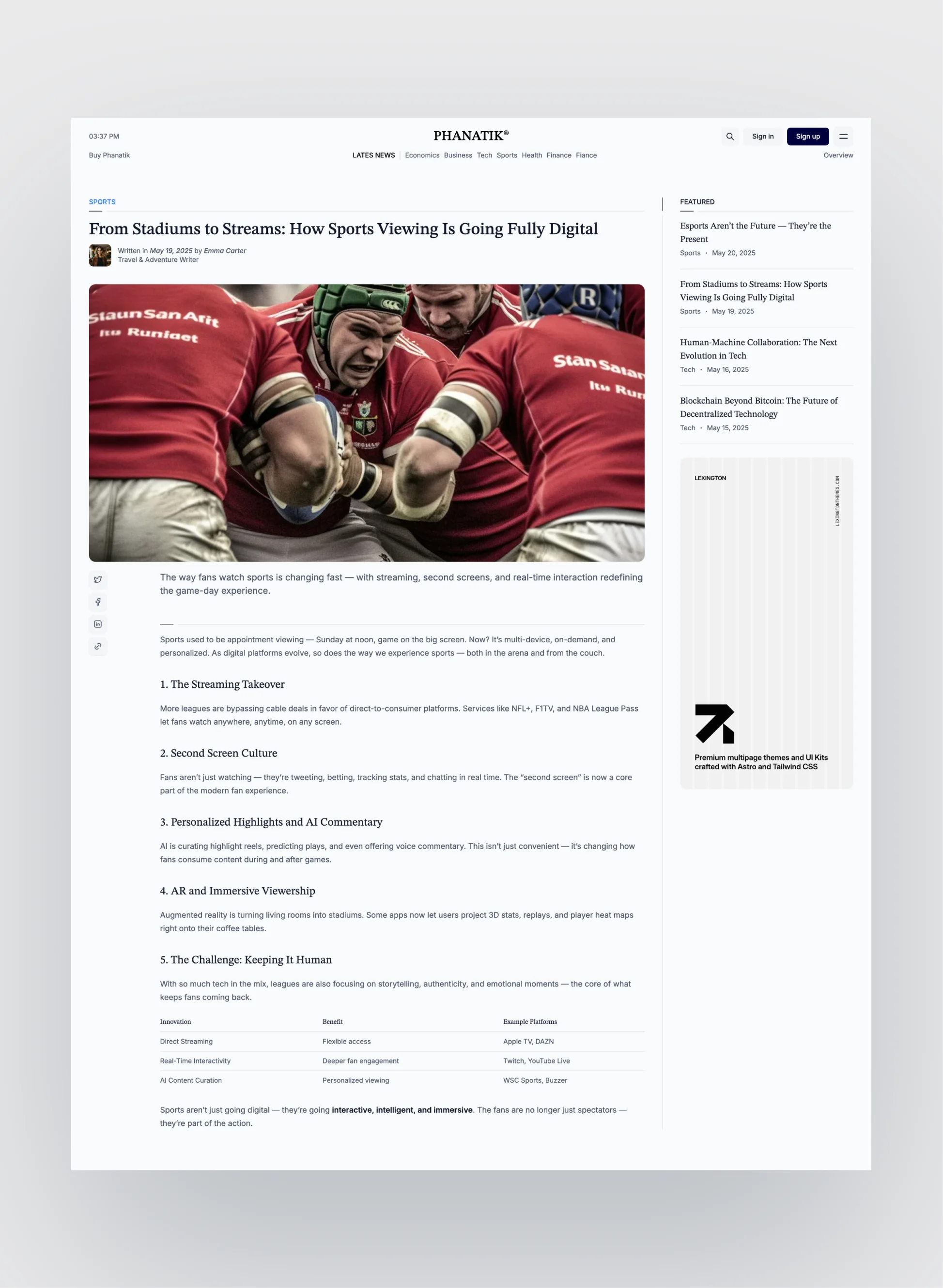 Phanatik podcast episode layout