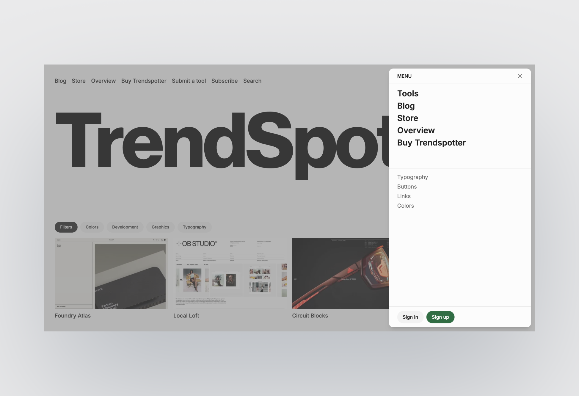 Trendspotter curated listings layout