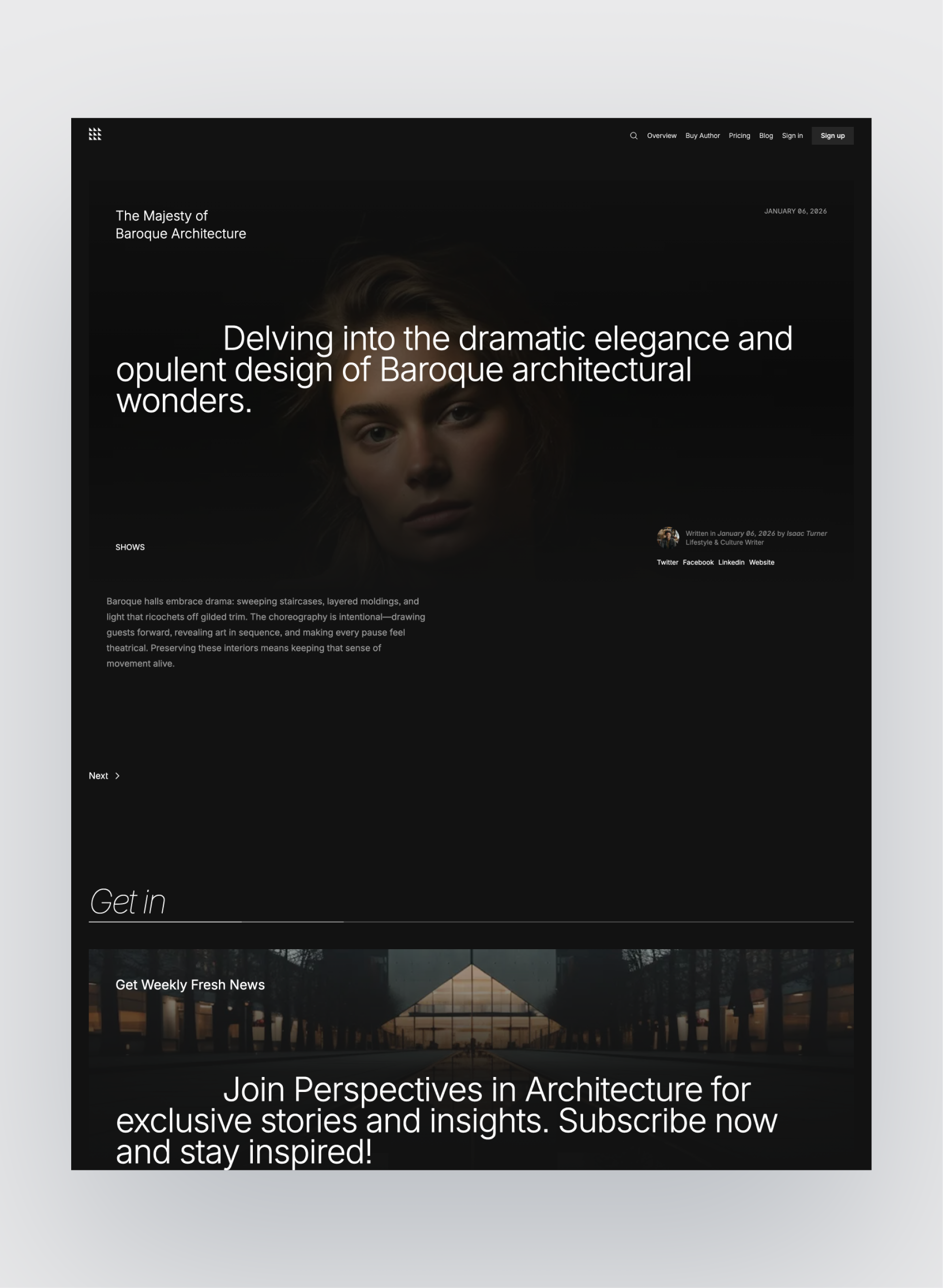 Author subscription page layout