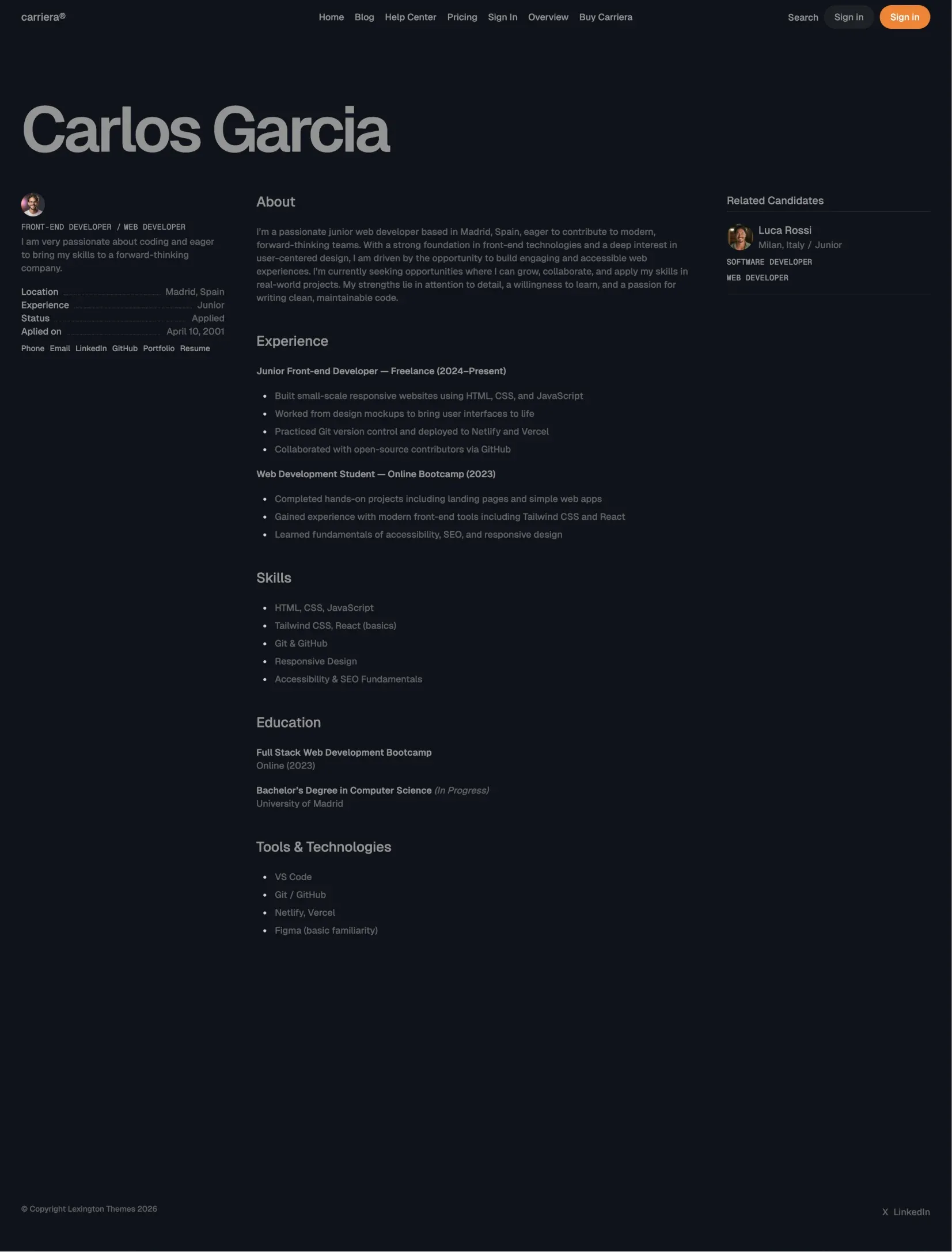 Carriera company profile layout