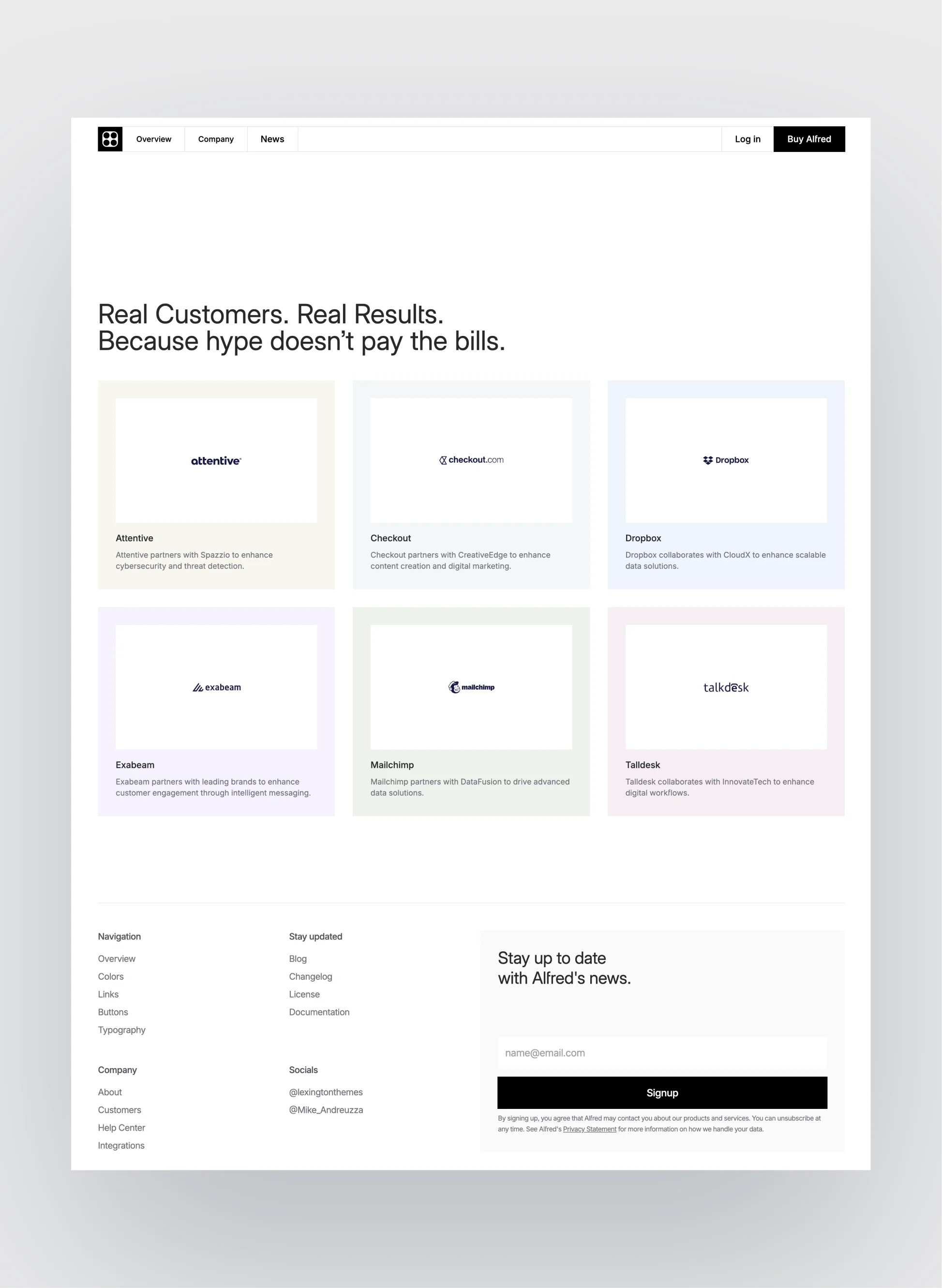 Alfred team page layout