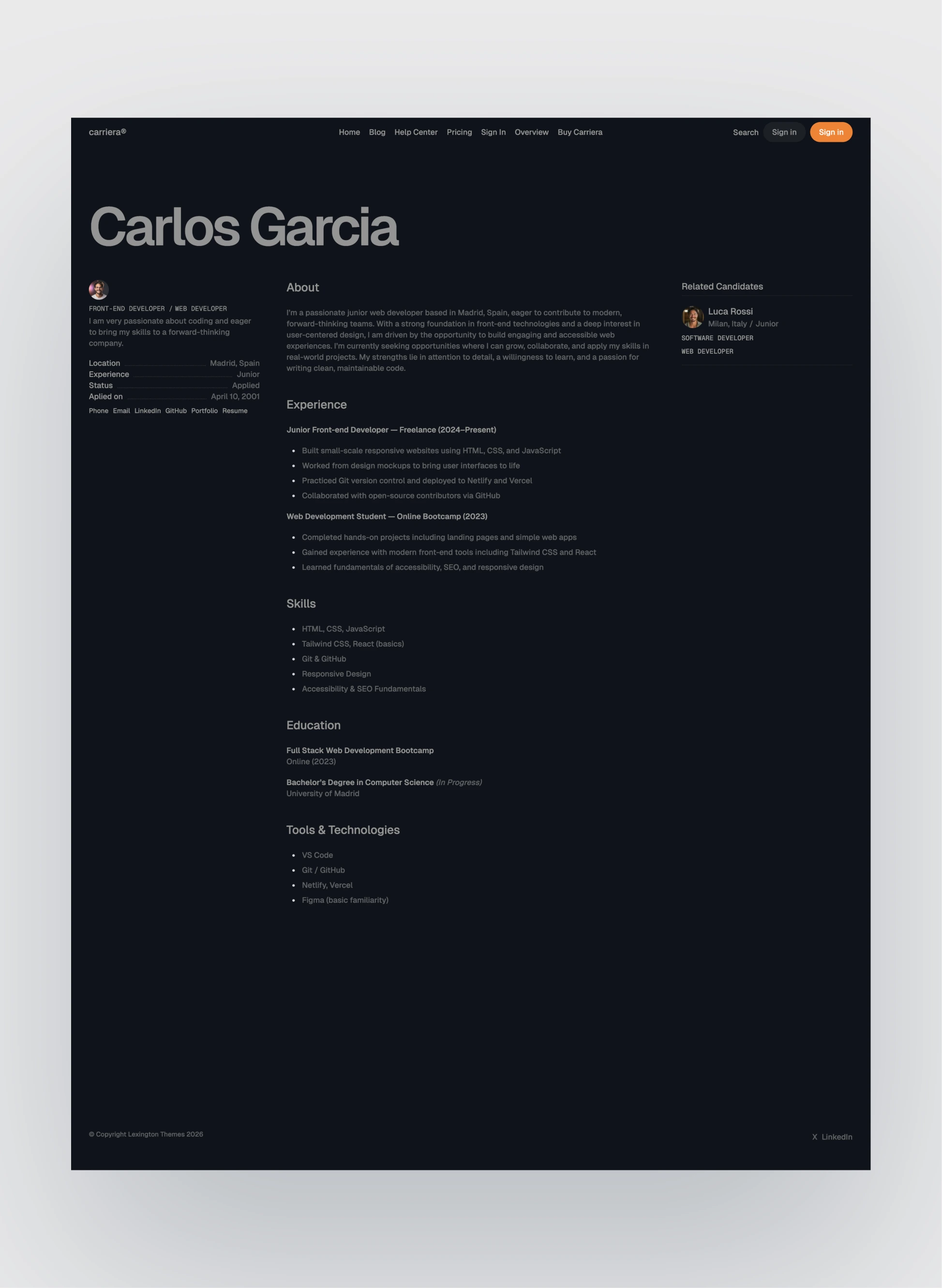Carriera company profile layout