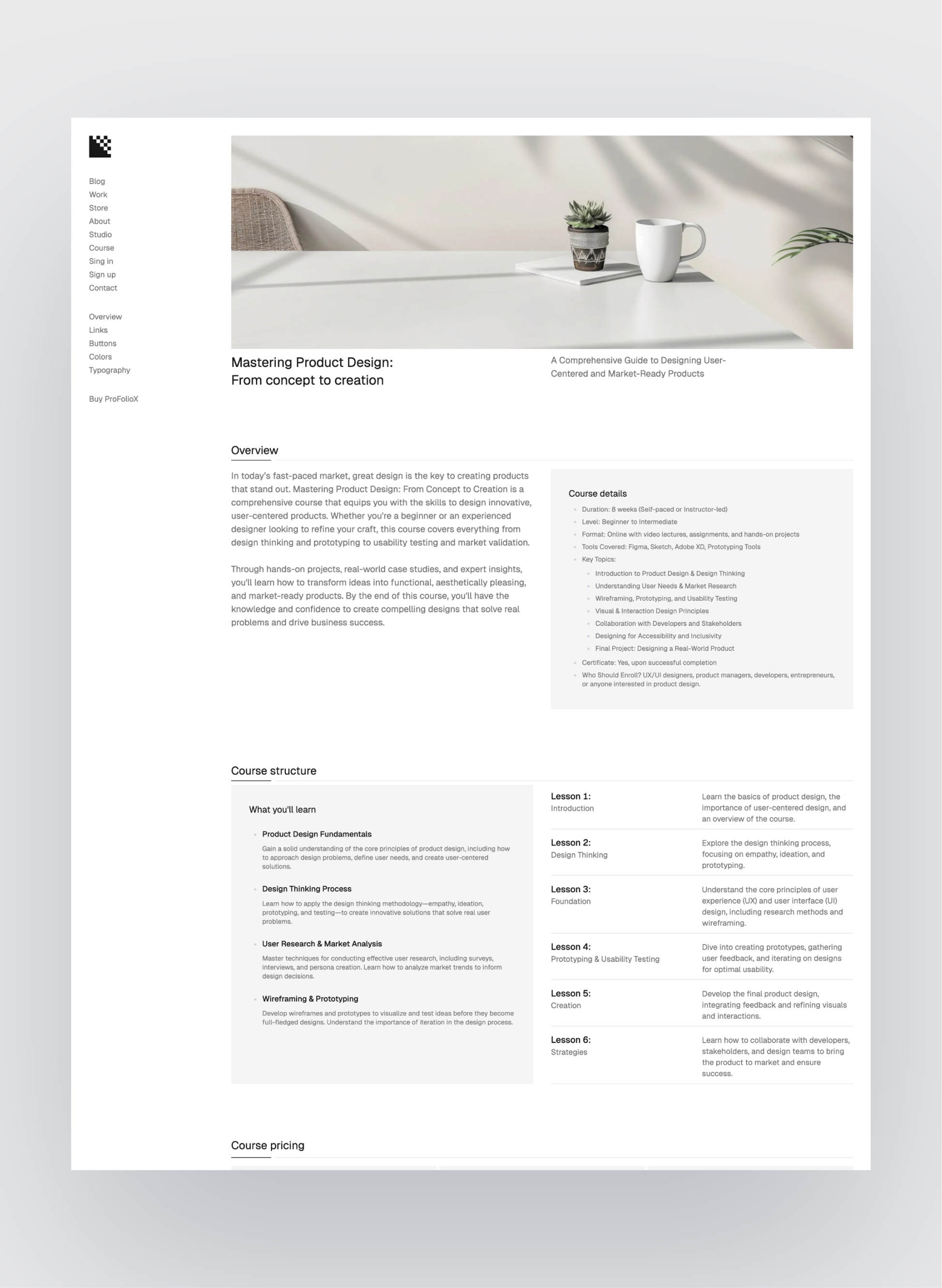 Pro FolioX course layout