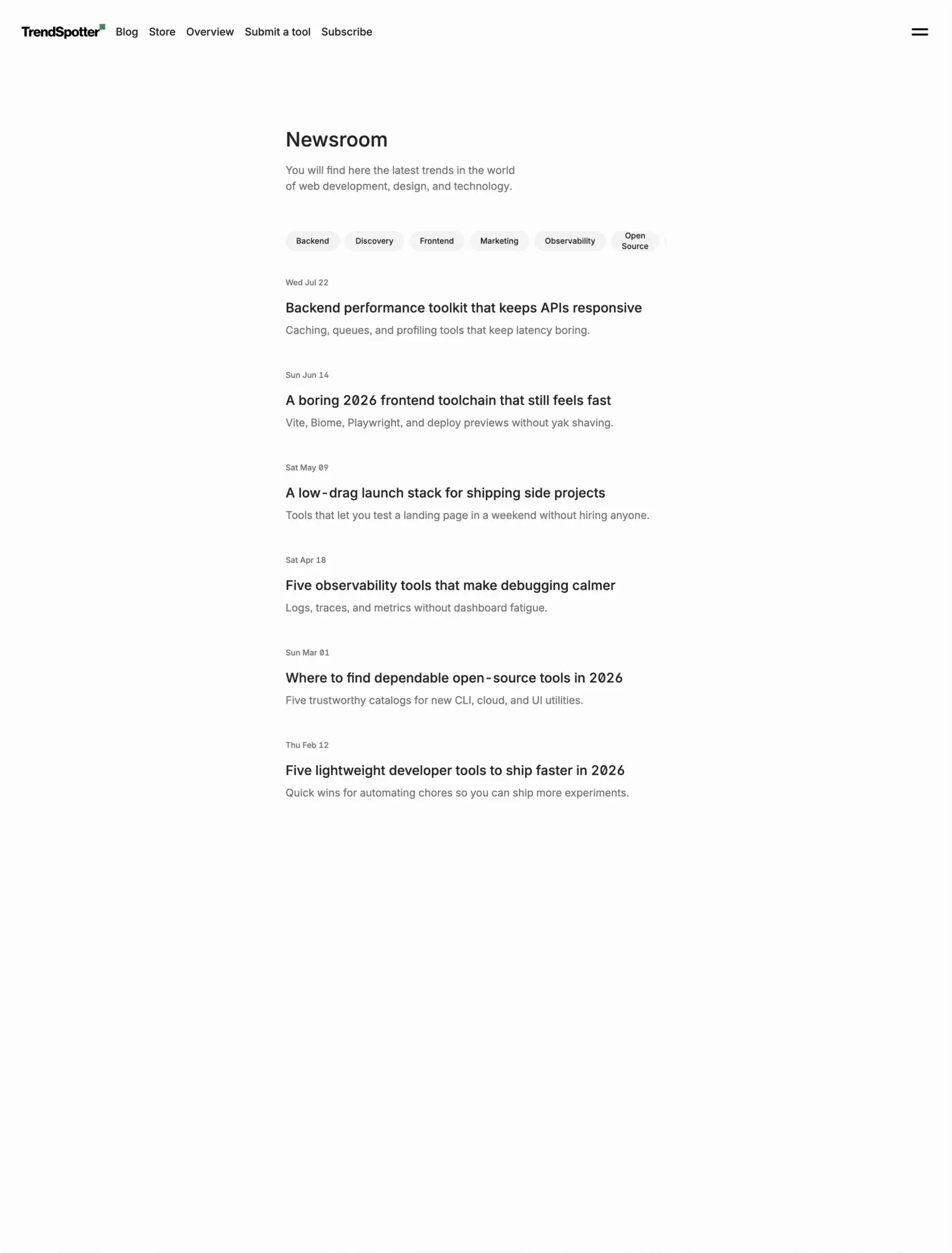 Trendspotter page preview