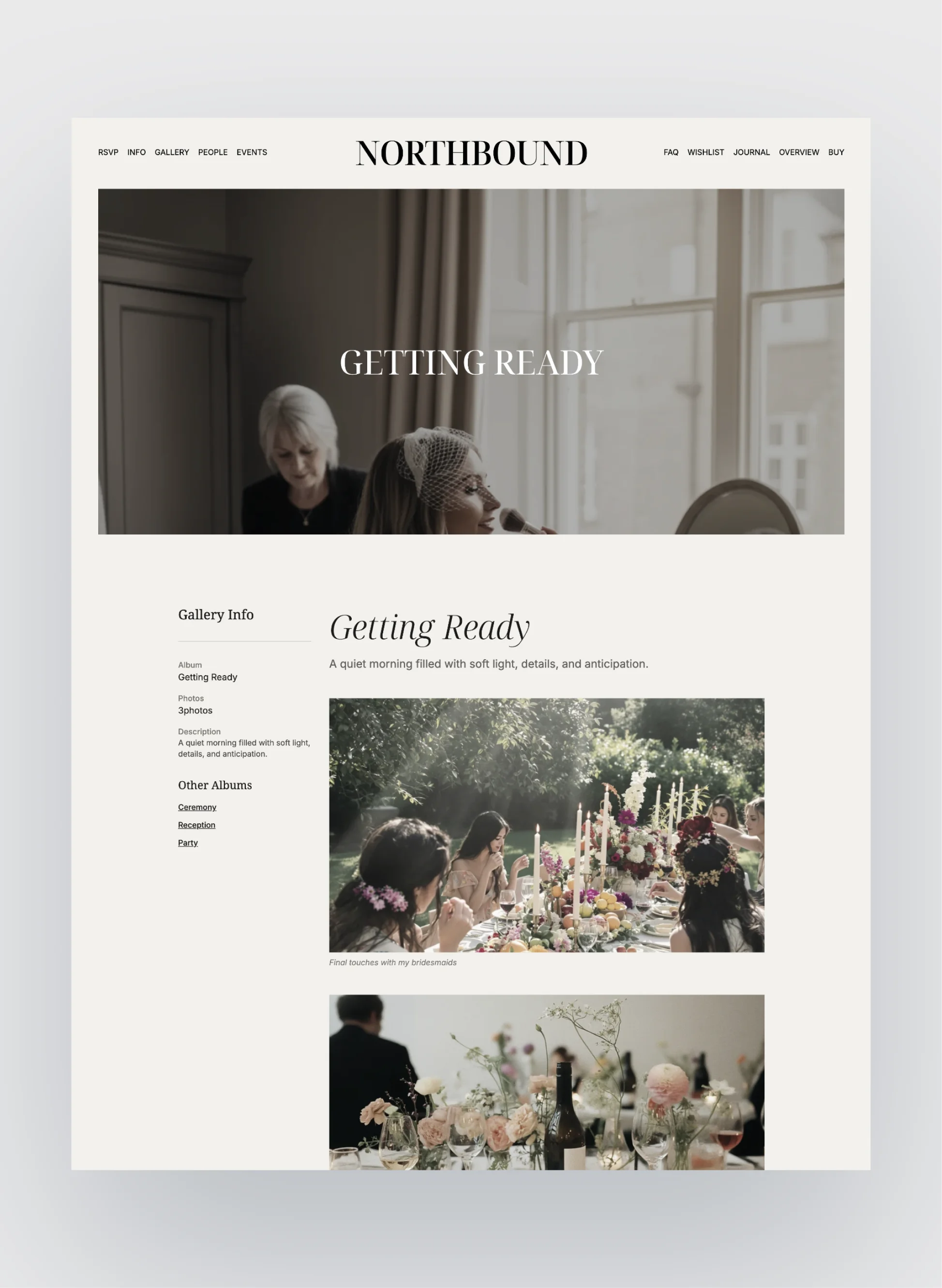 Northbound wedding party and roles layout