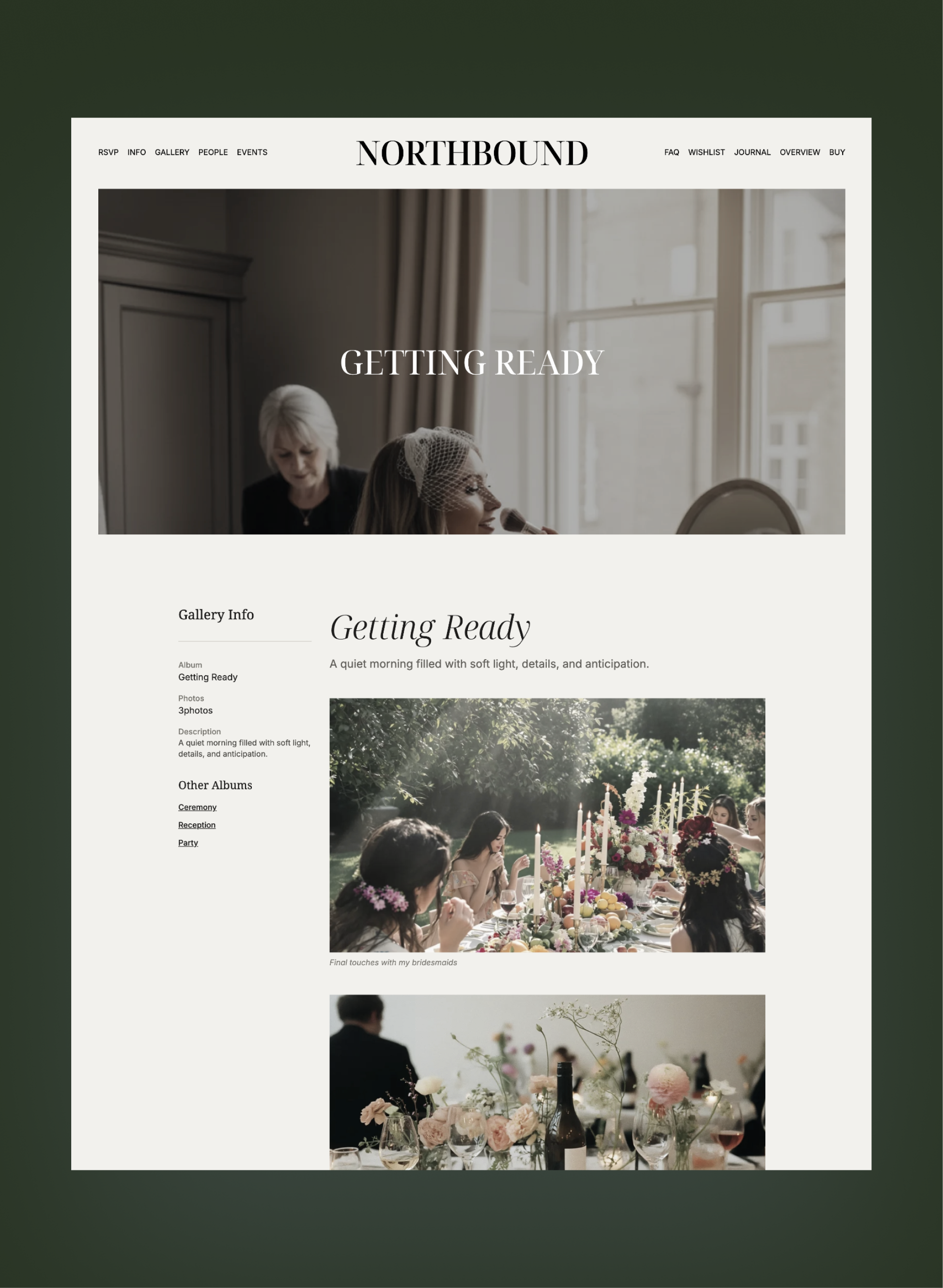 Northbound wedding party and roles layout