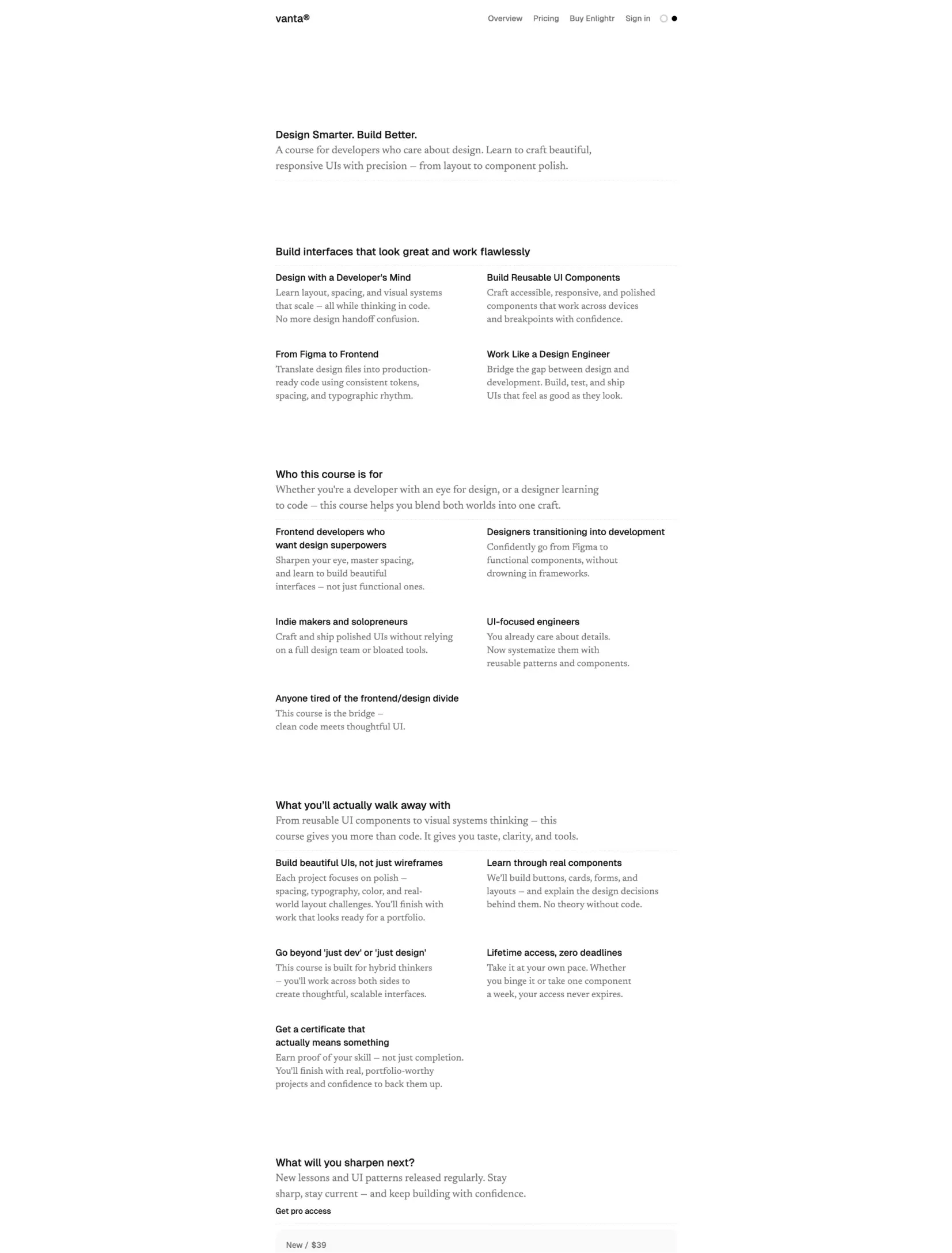 Vanta course landing page