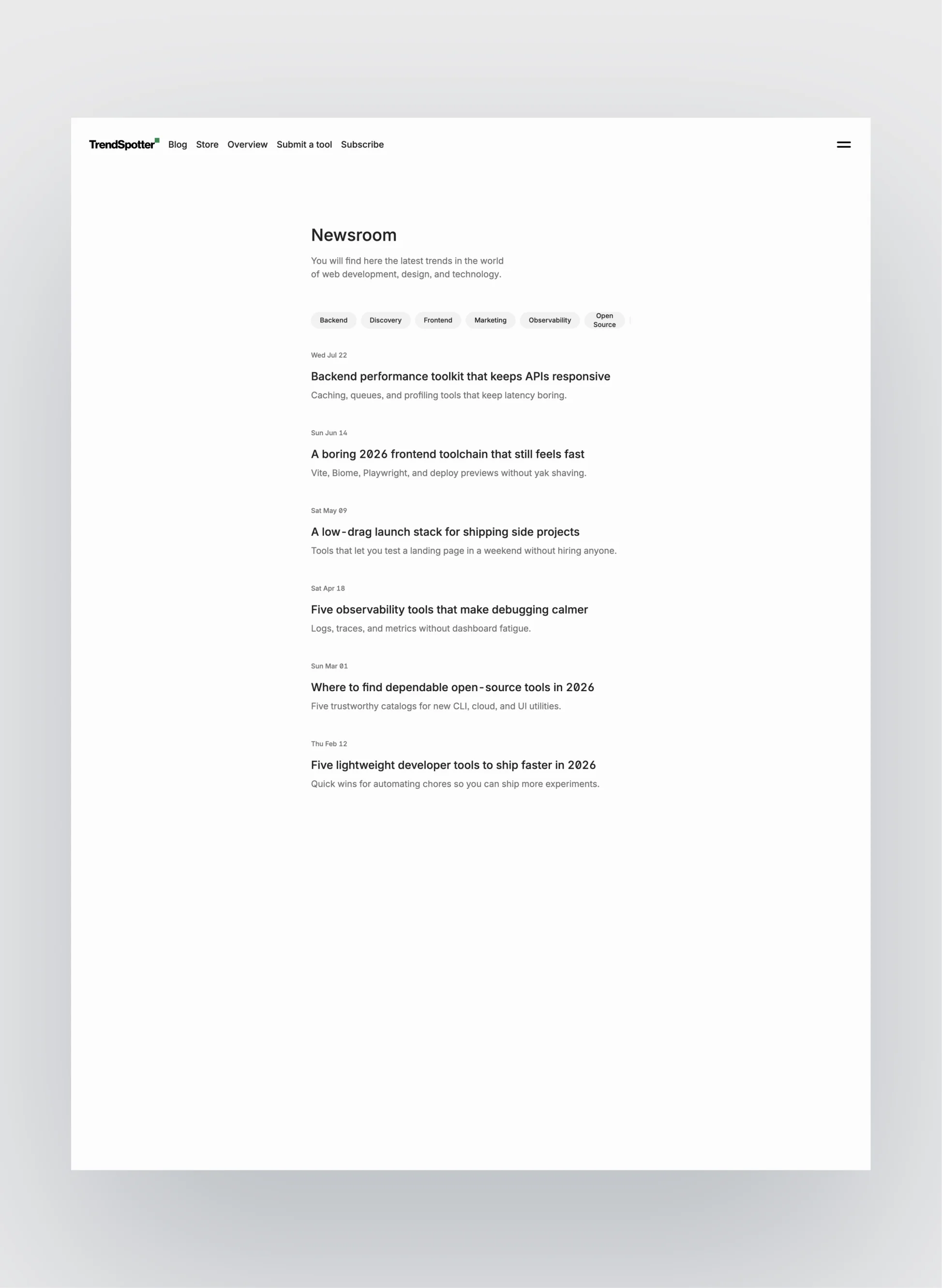 Trendspotter page preview