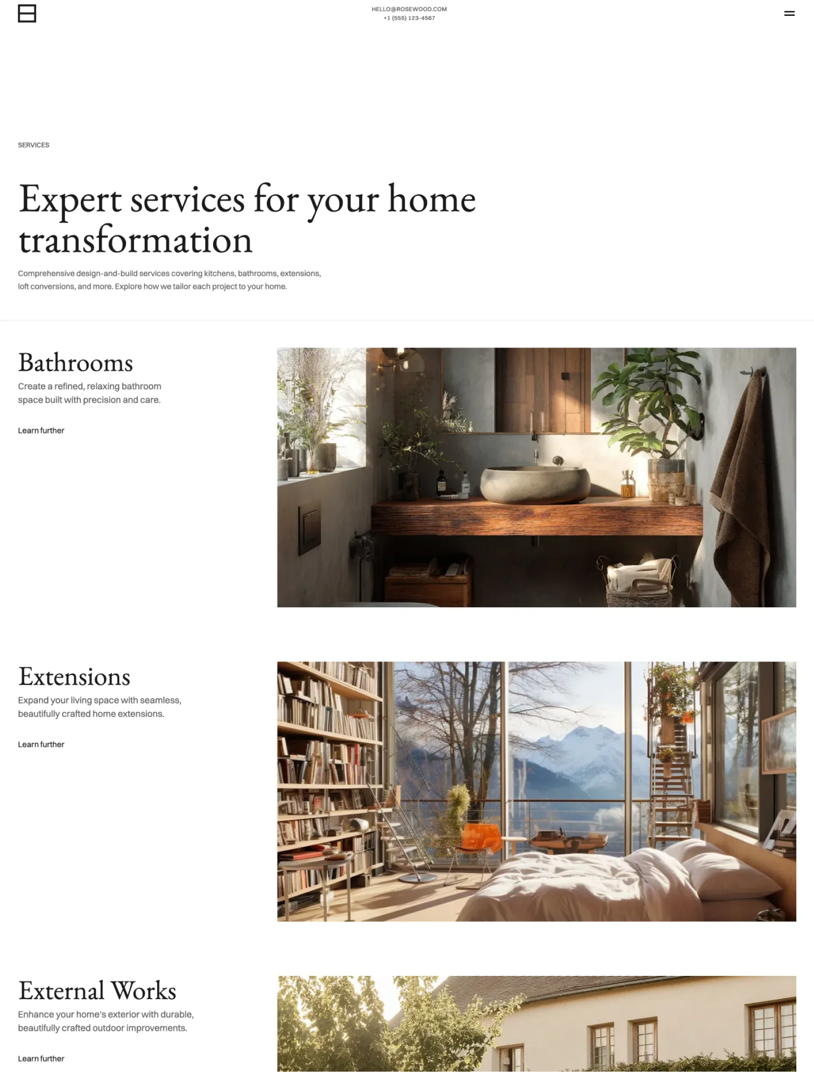 Rosewood about page for renovation and home improvement companies