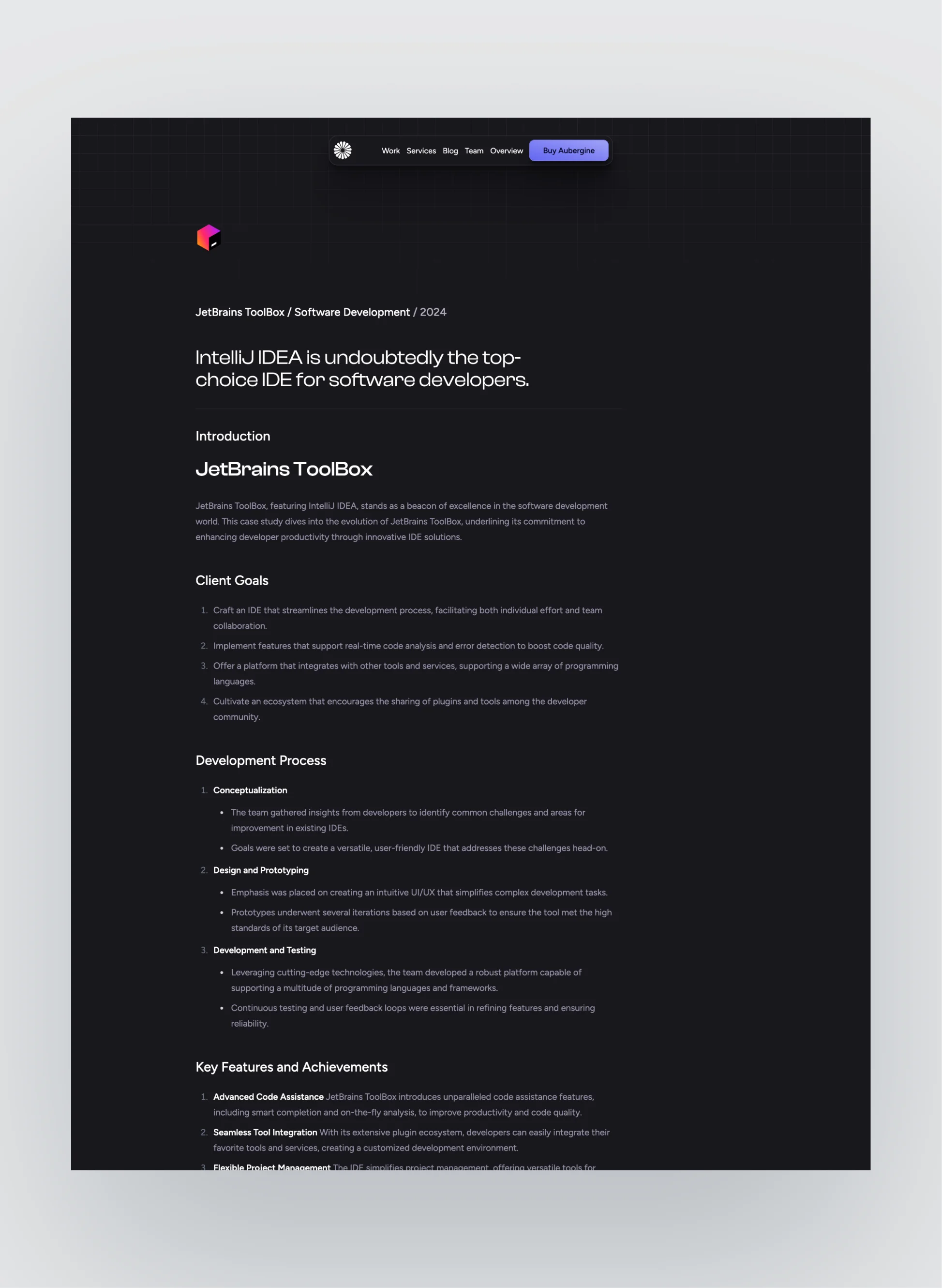 Aubergine blog page layout