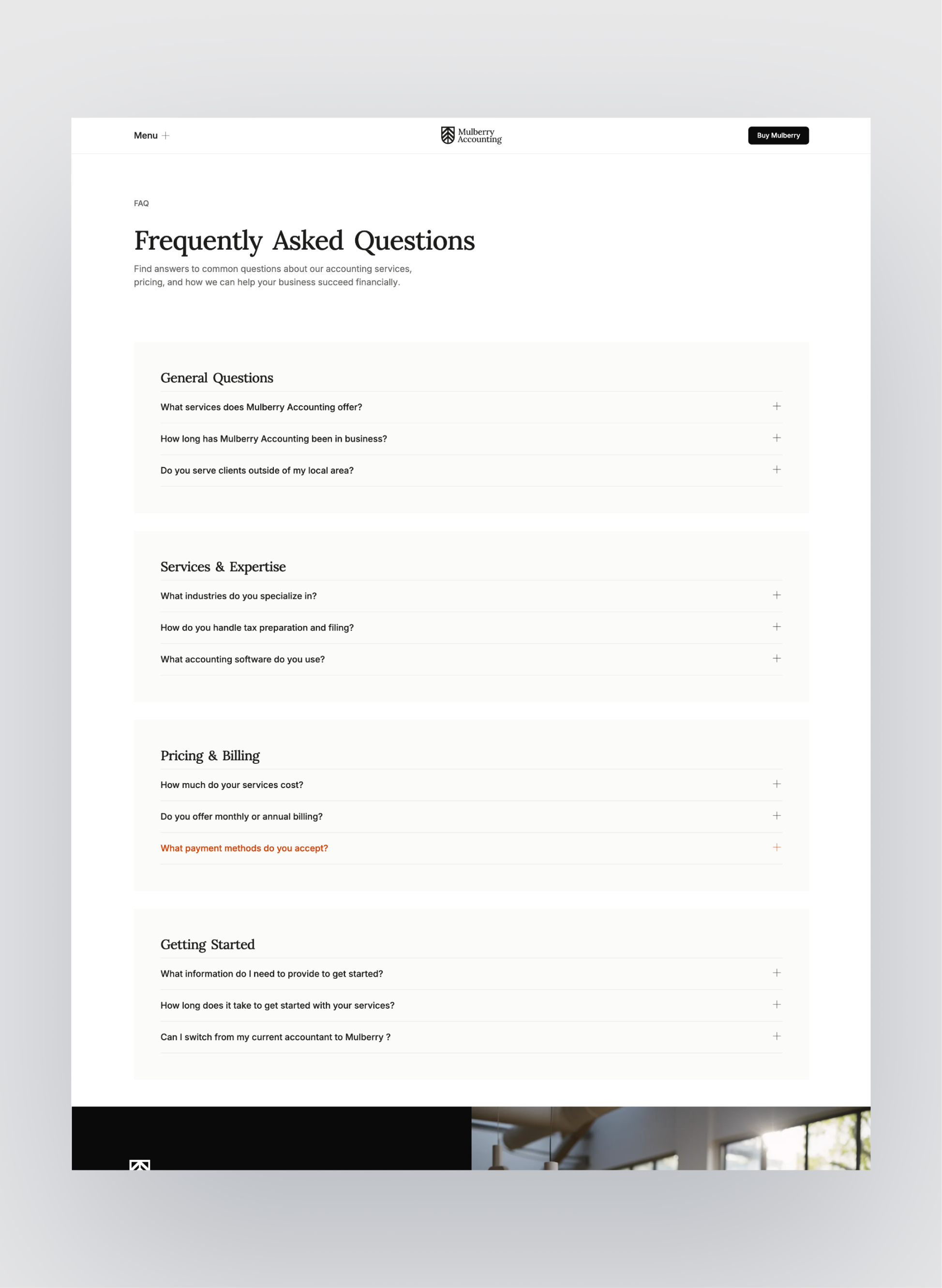 Mulberry responsive mobile view