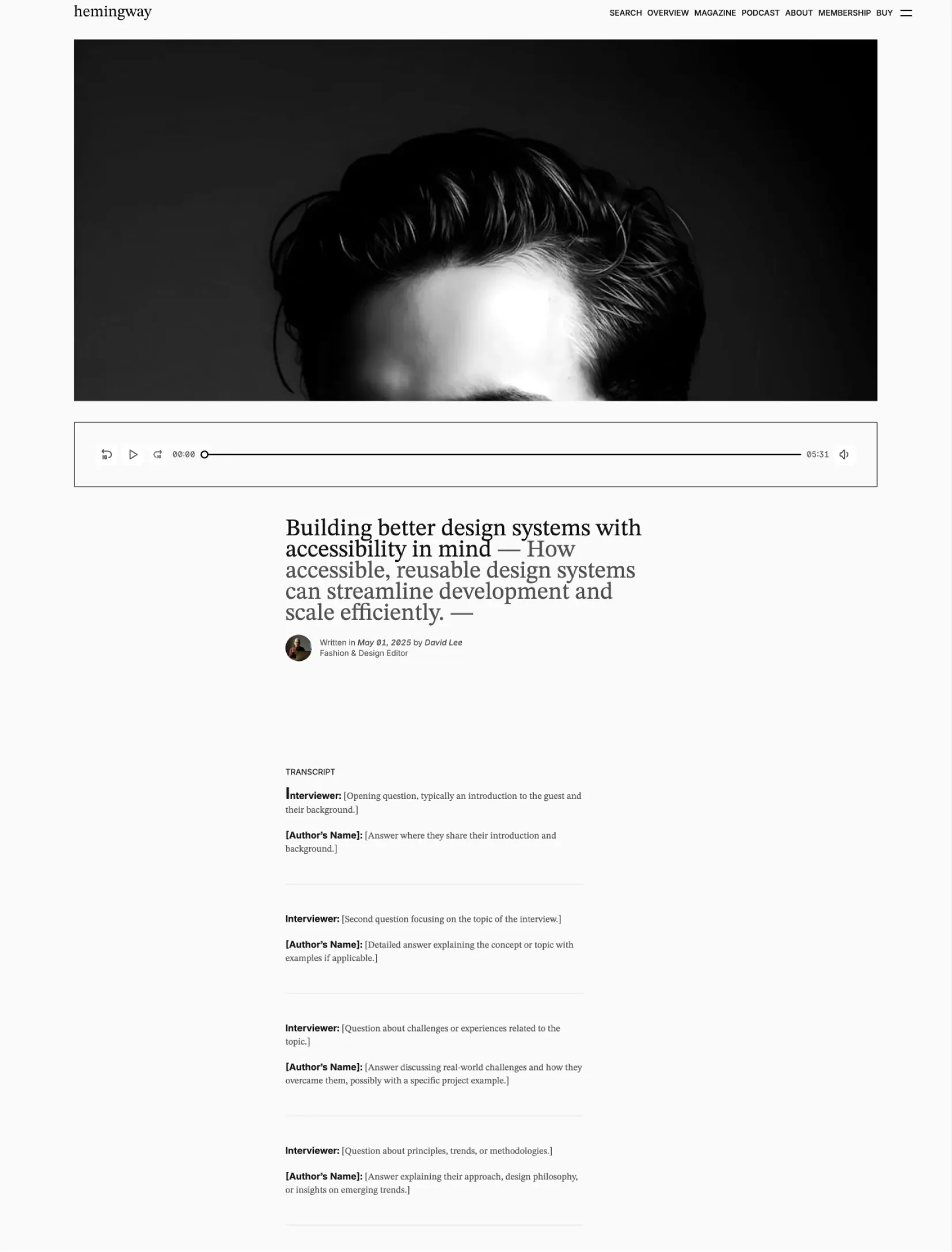 Hemingway contact page layout