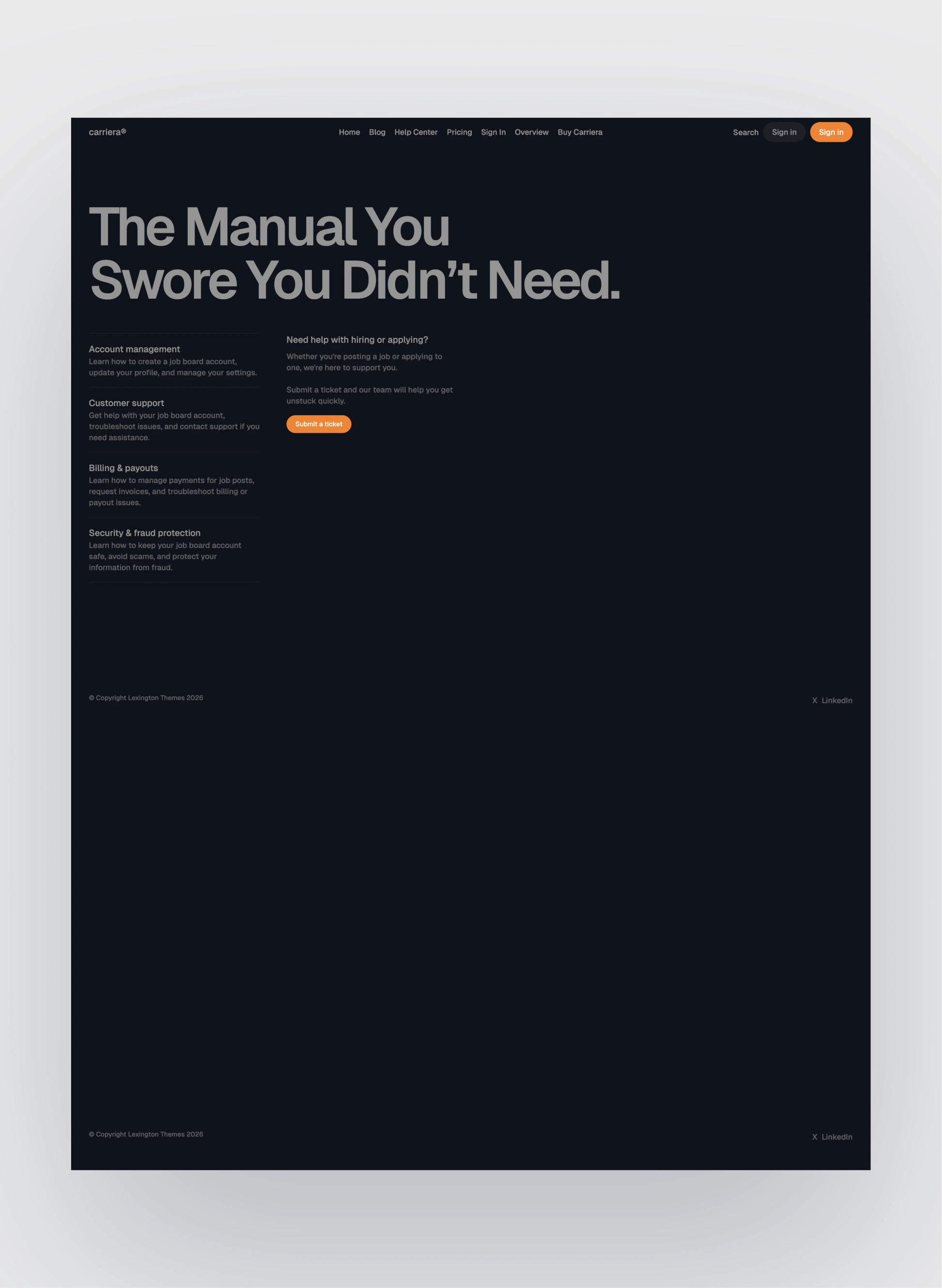 Carriera pricing page layout