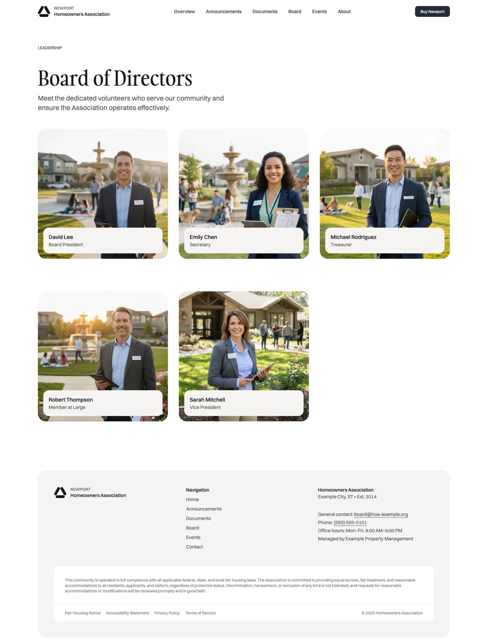 Newport HOA responsive mobile layout