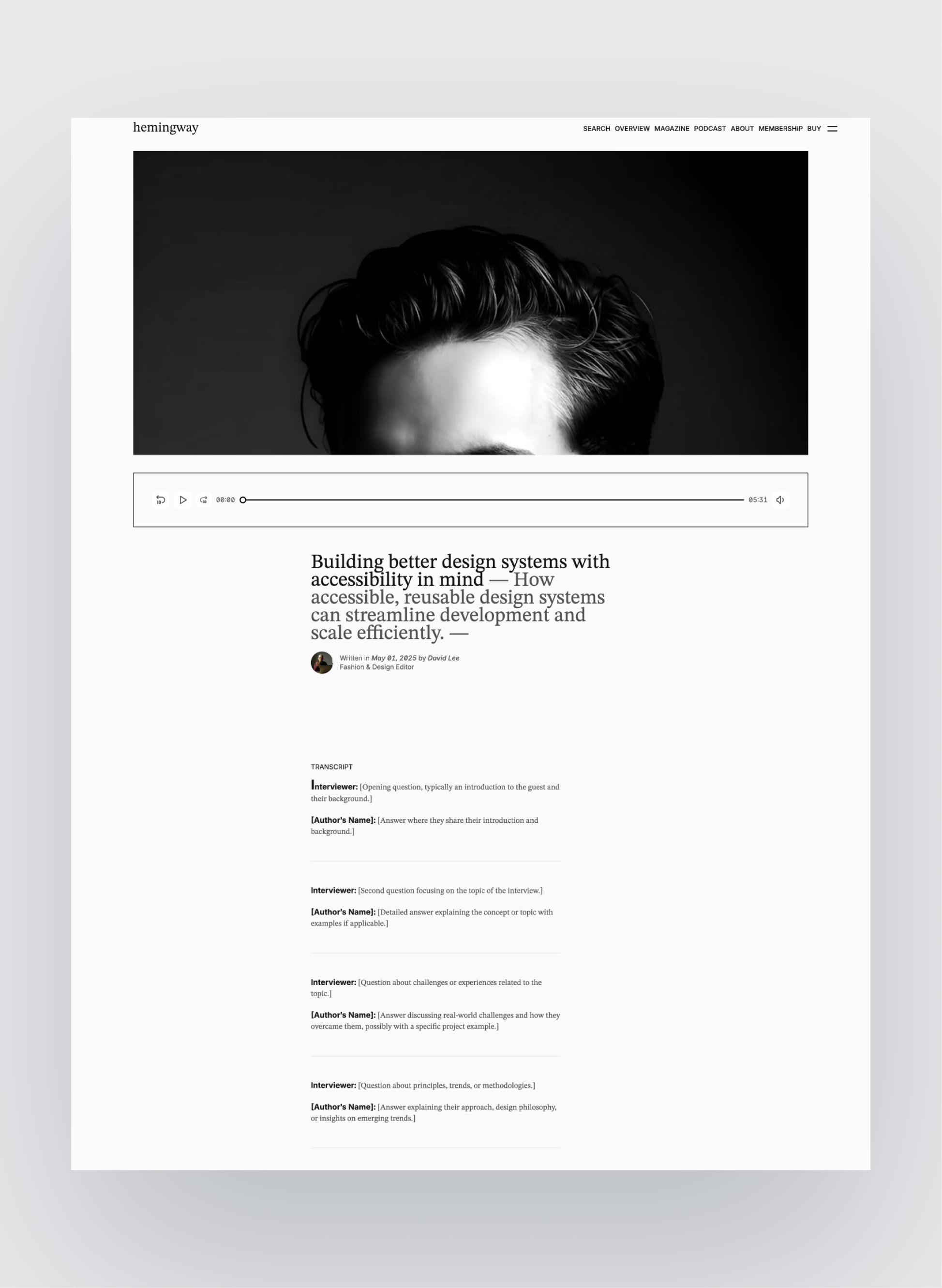 Hemingway contact page layout