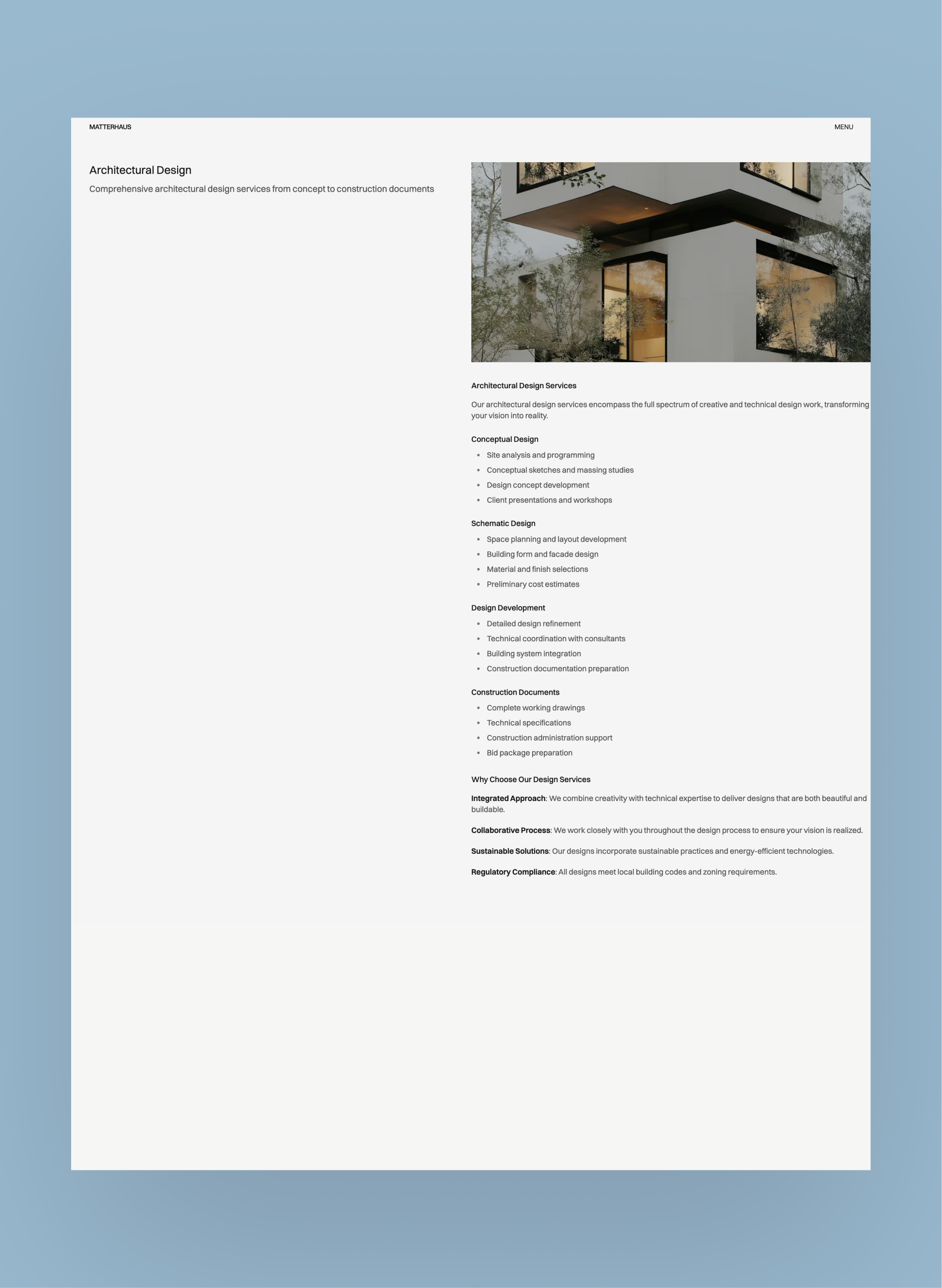 Matterhaus services overview layout