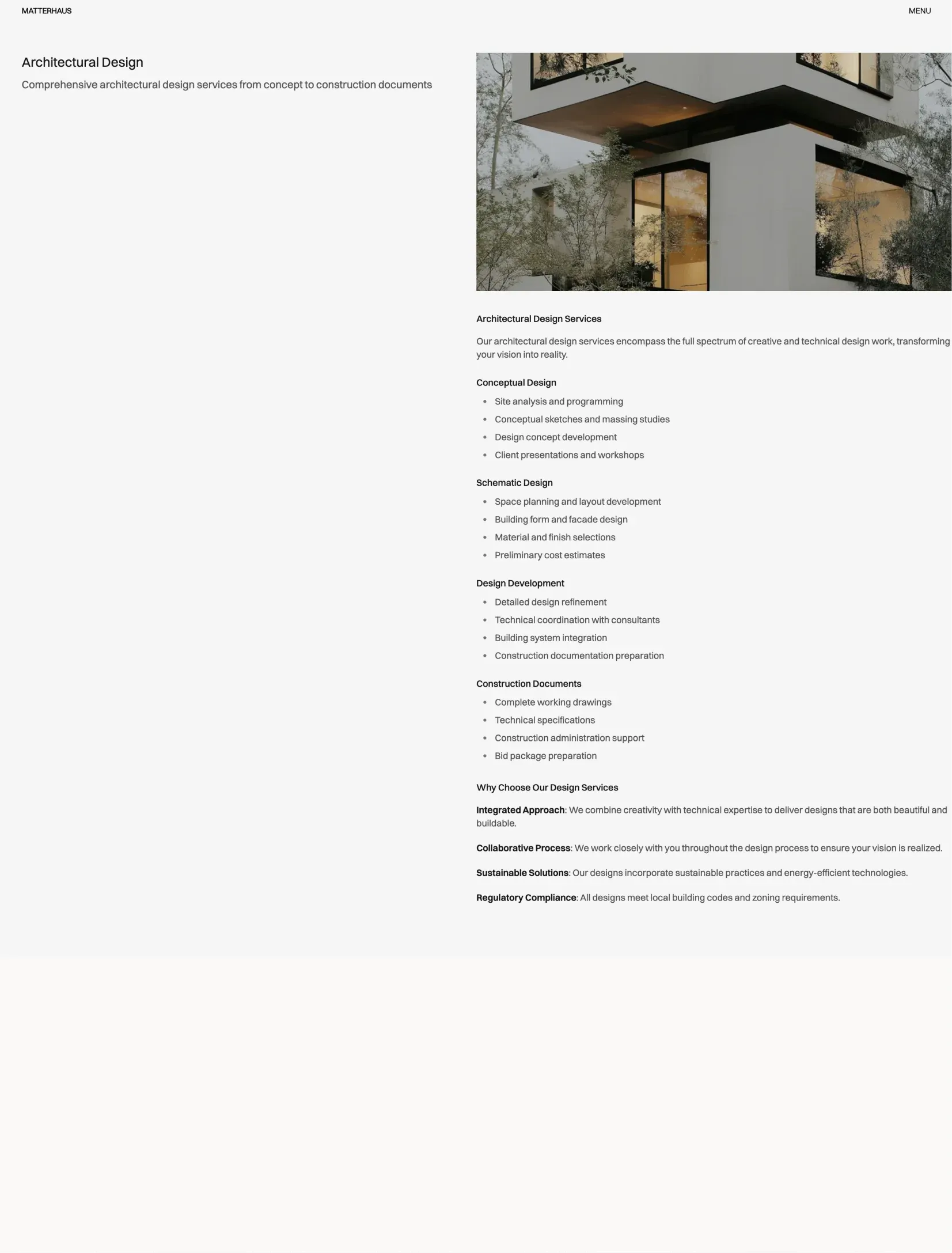 Matterhaus services overview layout