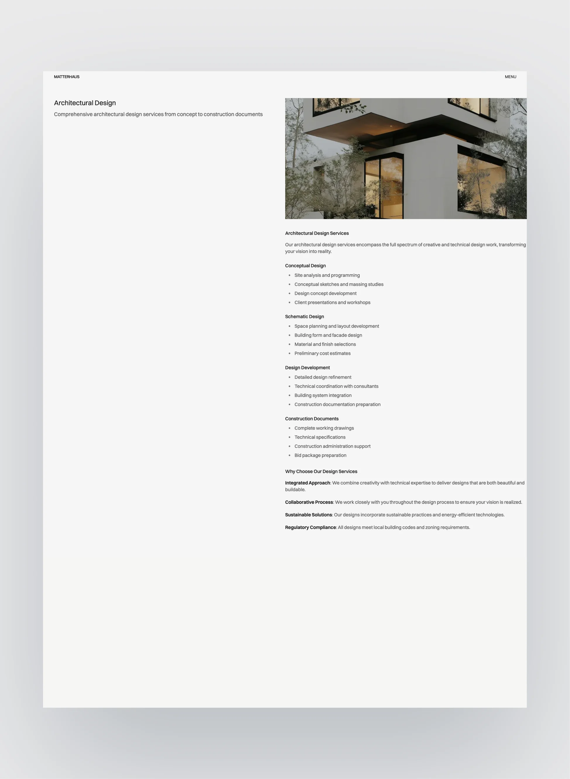 Matterhaus services overview layout