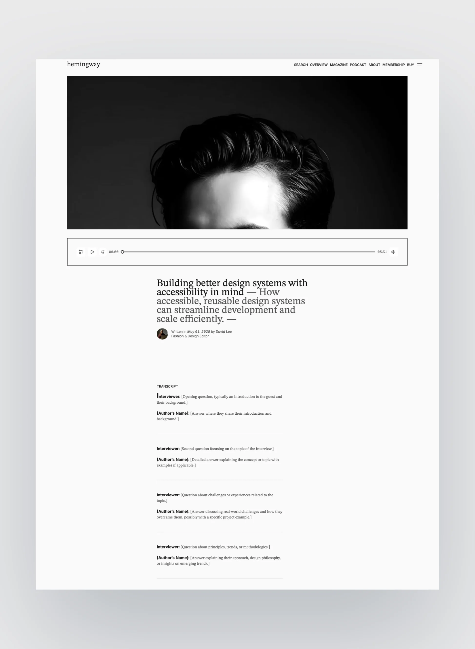 Hemingway contact page layout