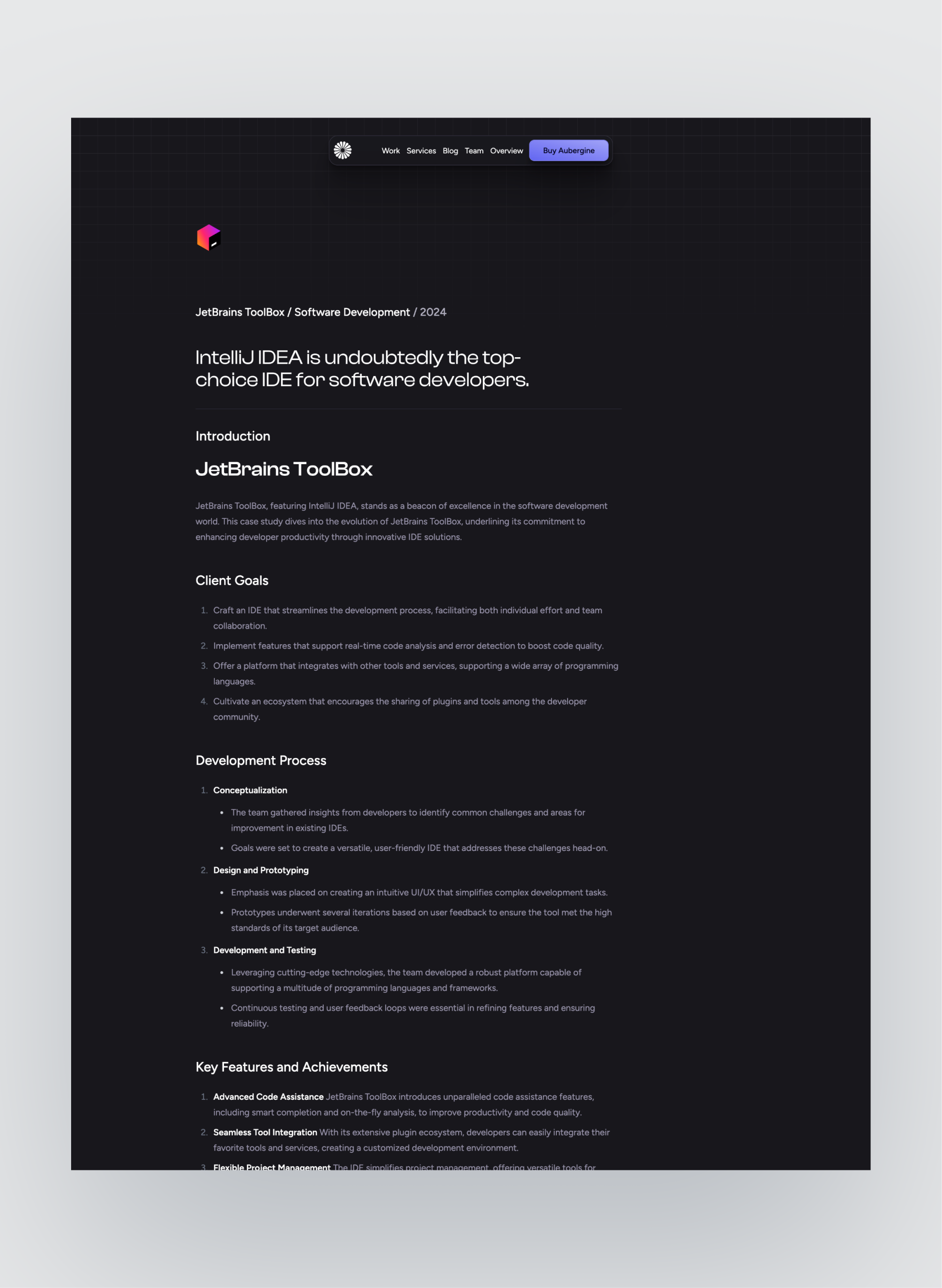 Aubergine blog page layout