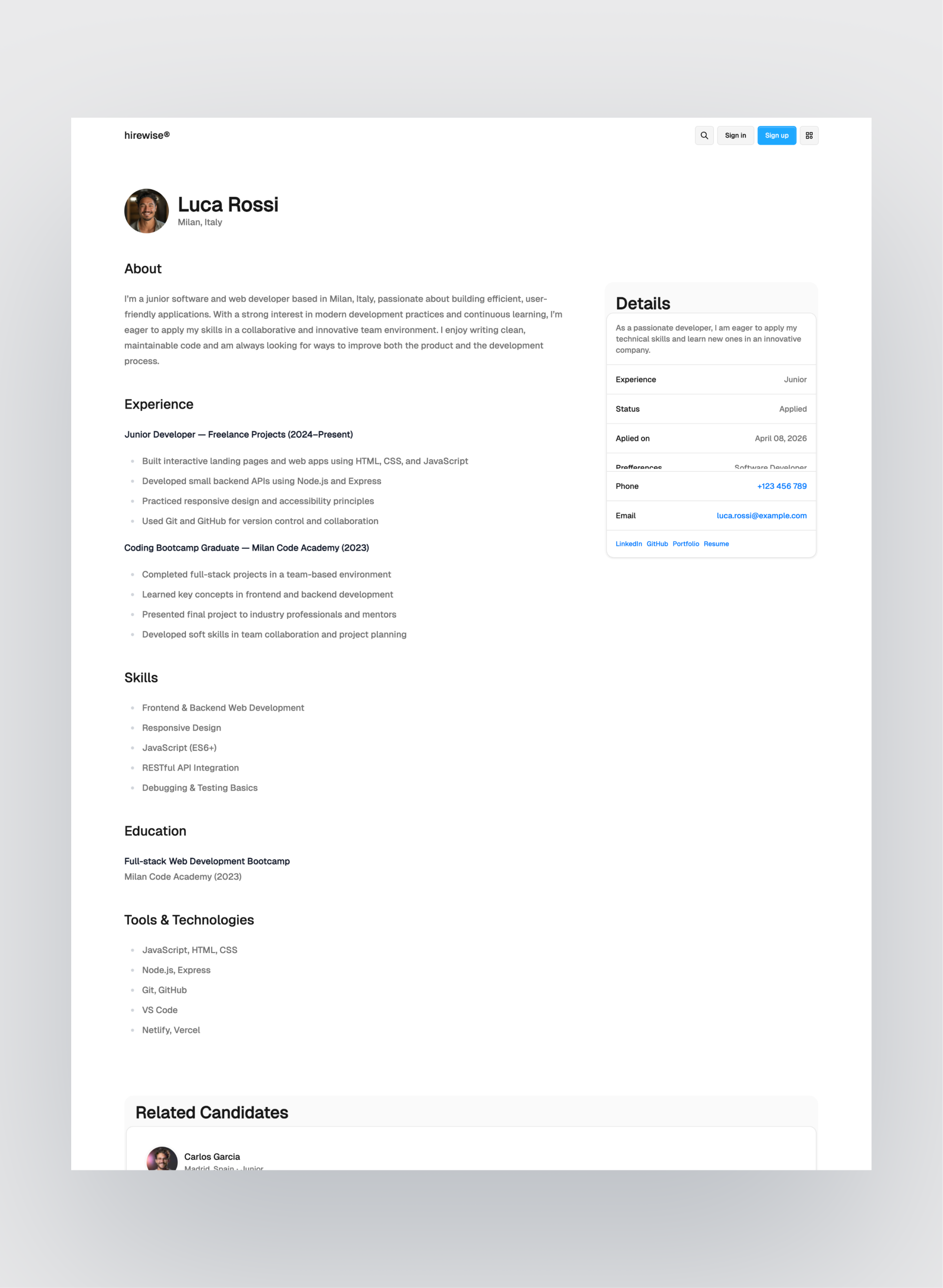 Hirewise blog layout