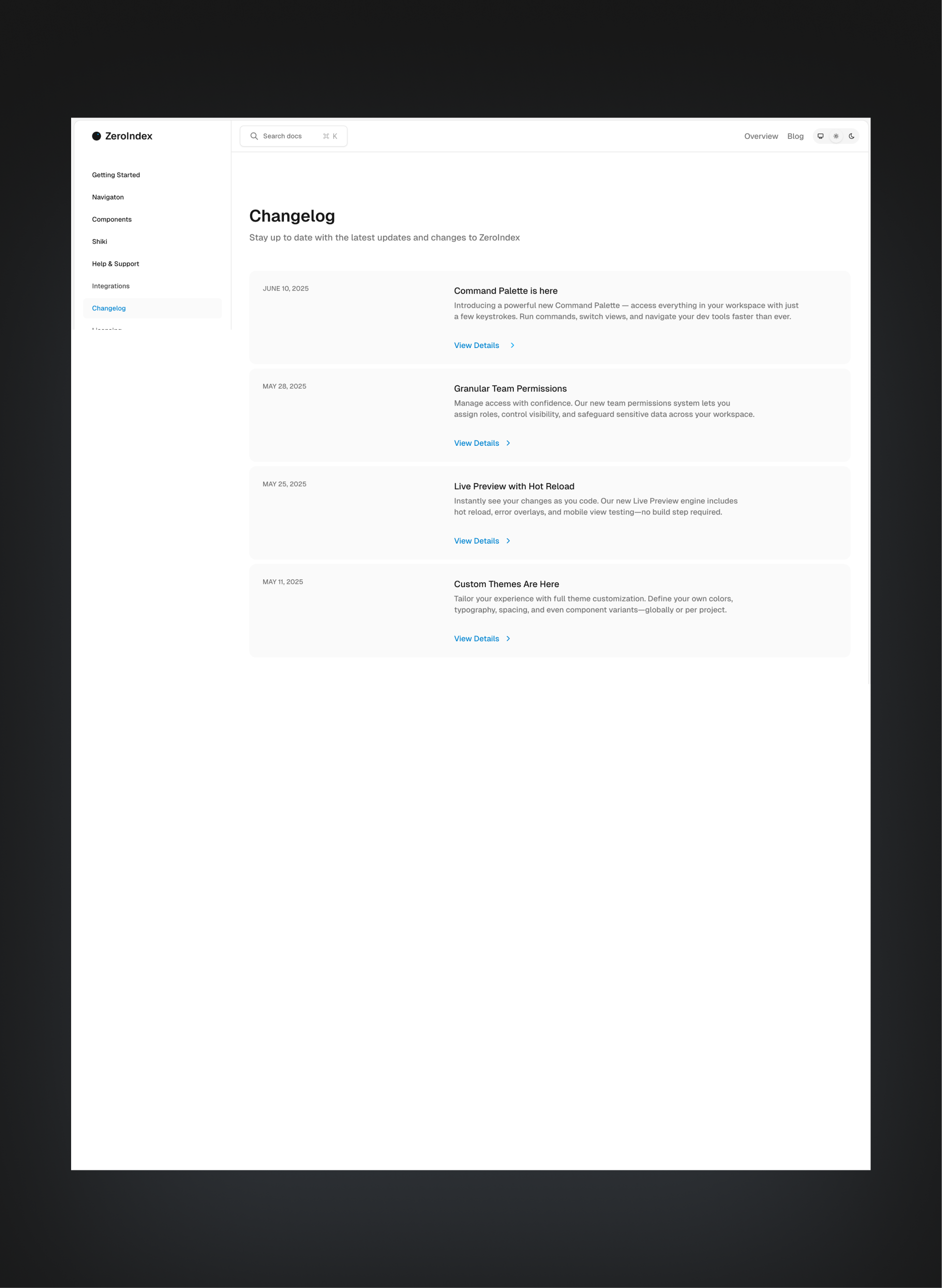 ZeroIndex integrations section