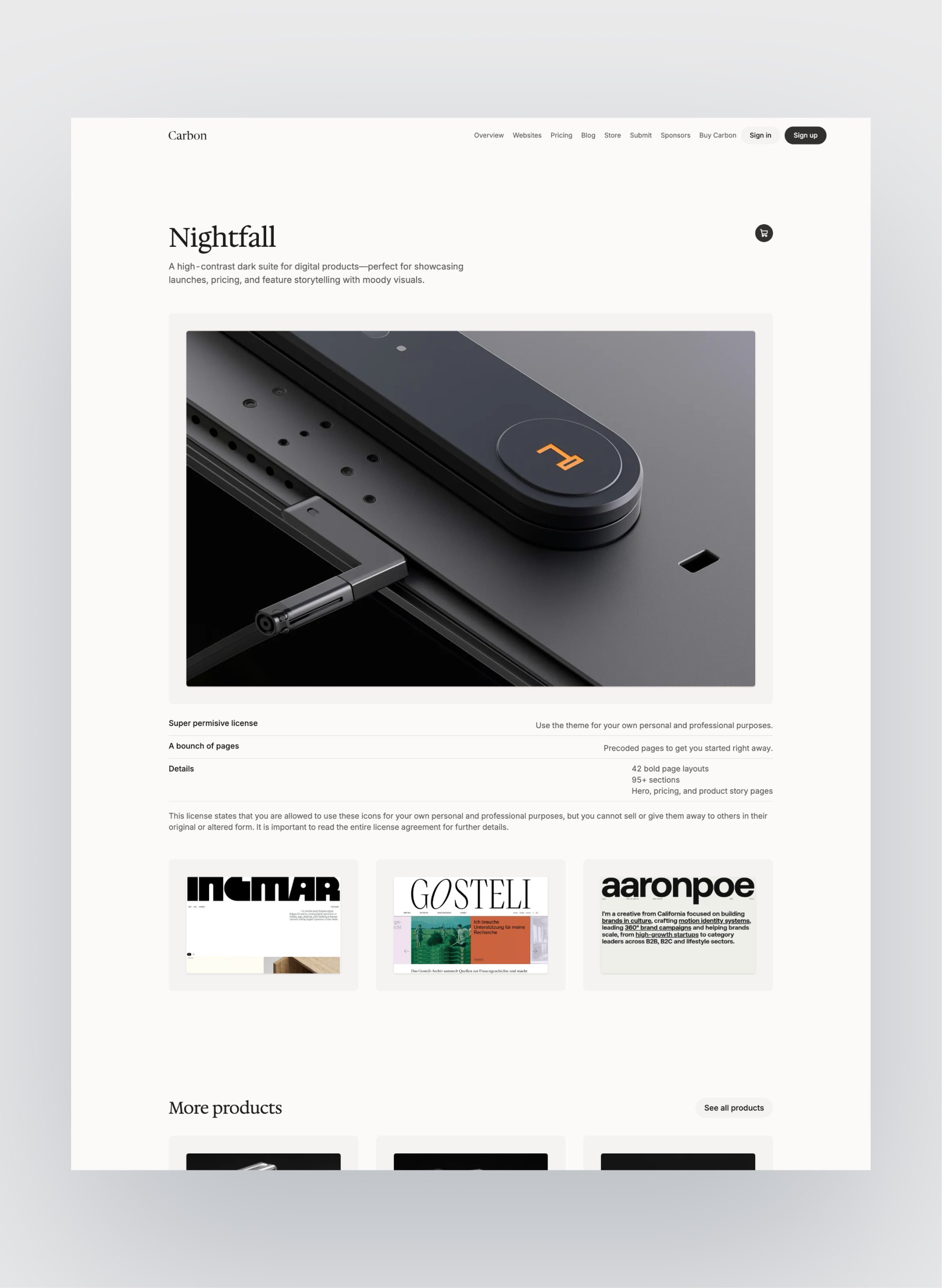 Carbon advertising page layout