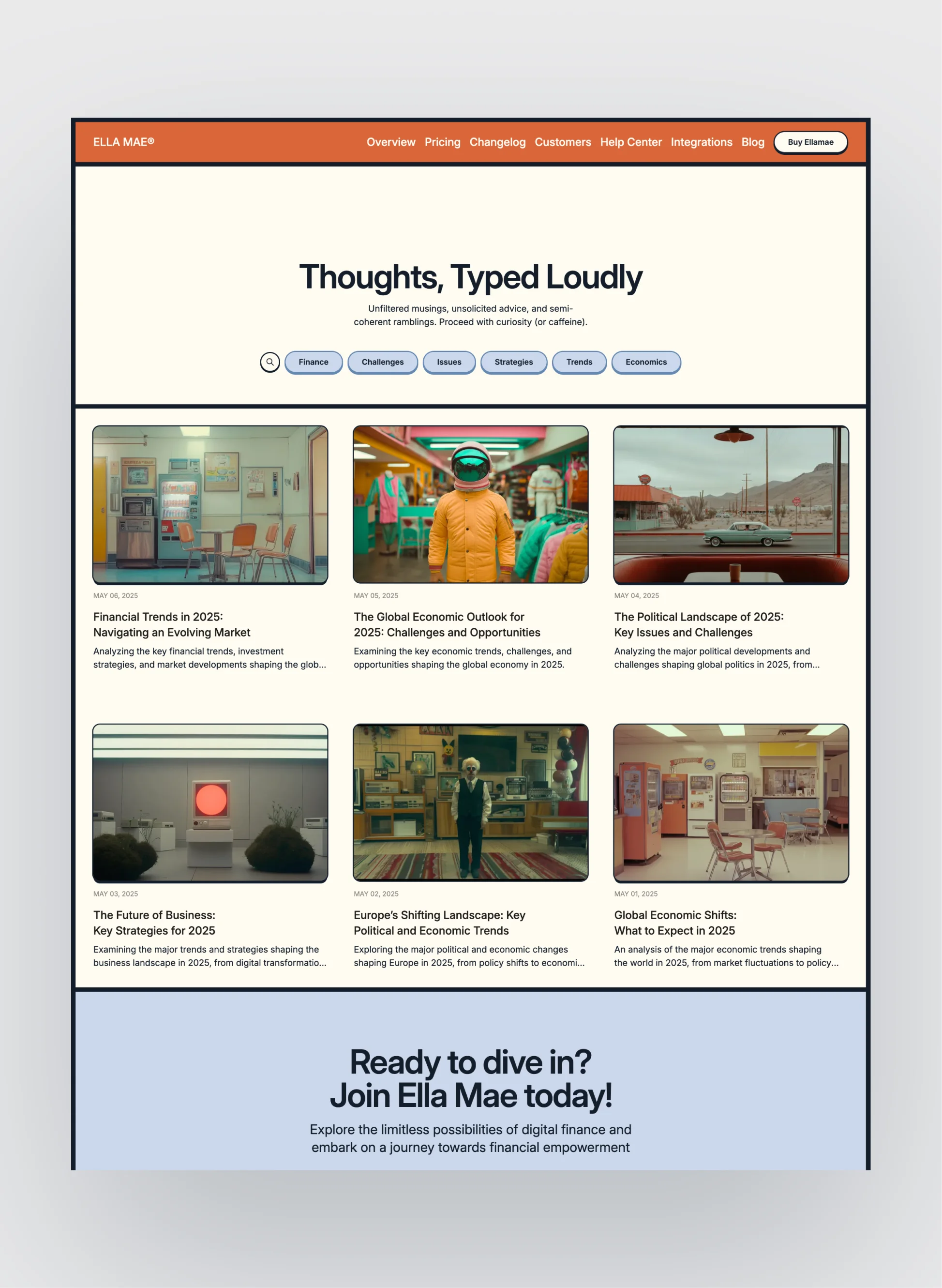 Ella Mae sign in page layout