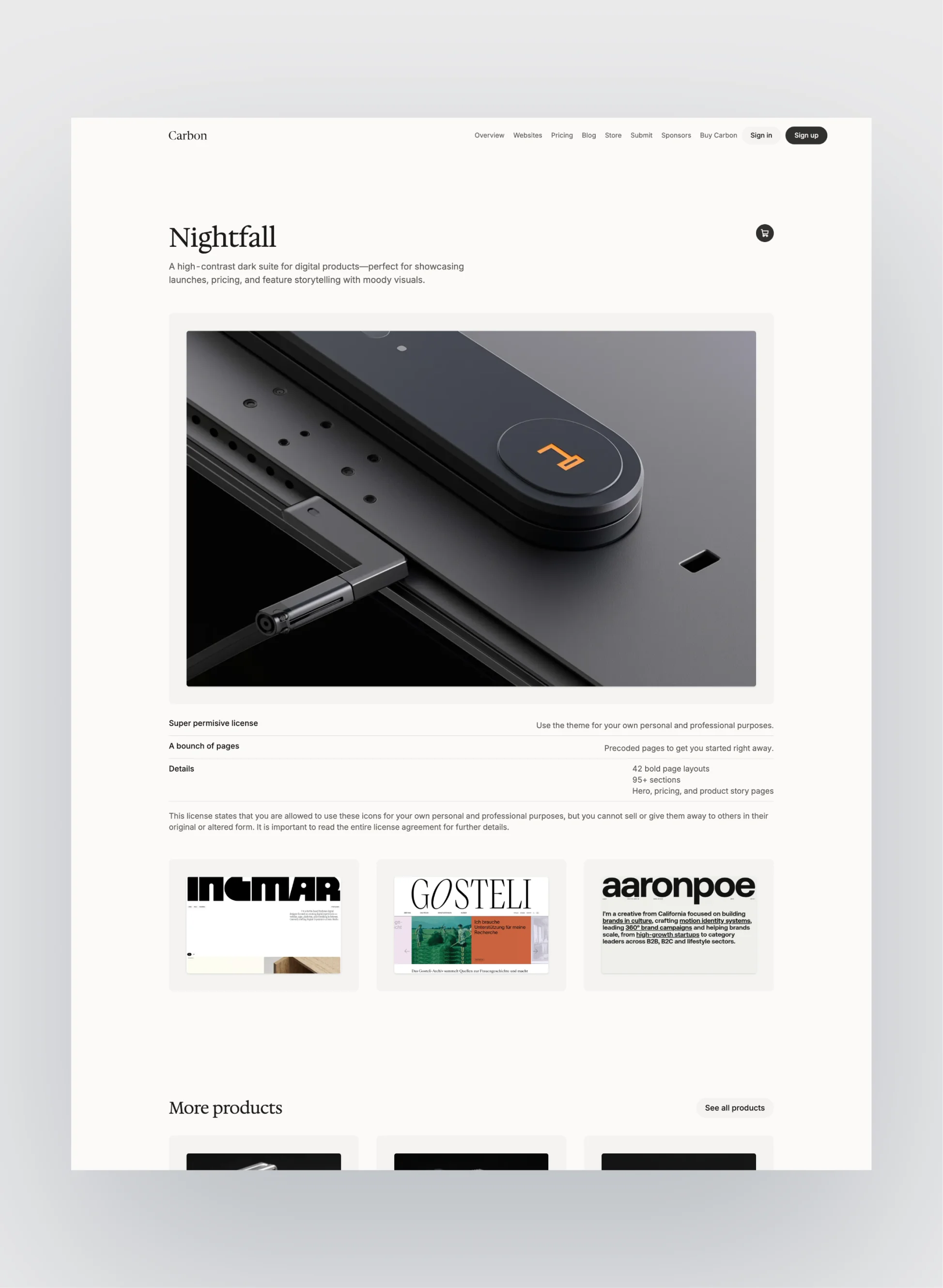 Carbon advertising page layout