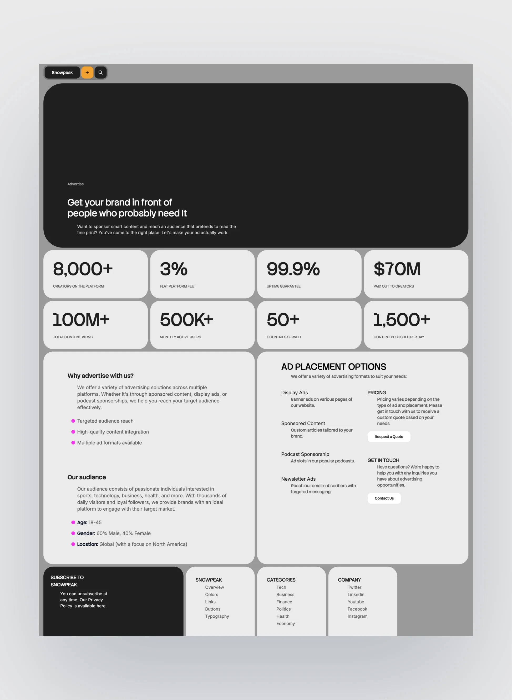 Snowpeak editorial typography