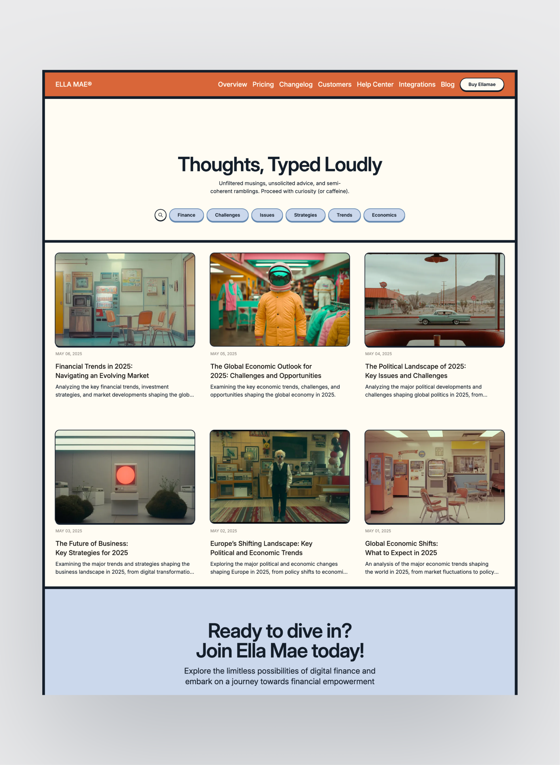 Ella Mae sign in page layout