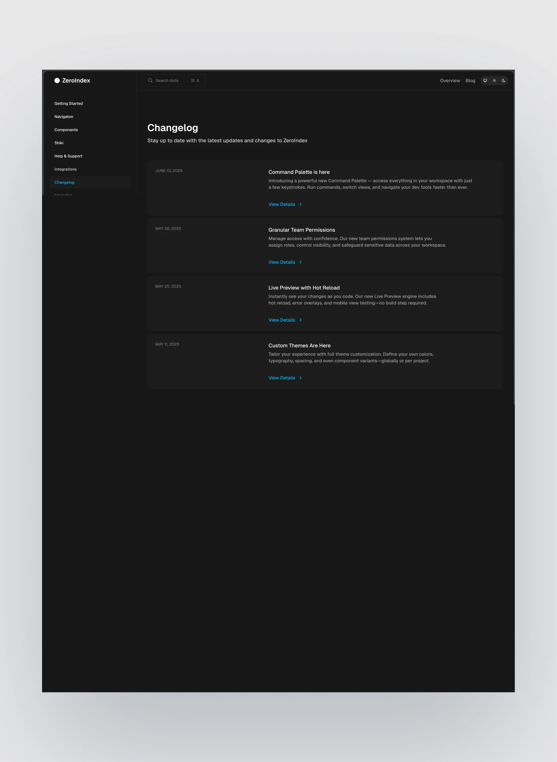 ZeroIndex integrations section
