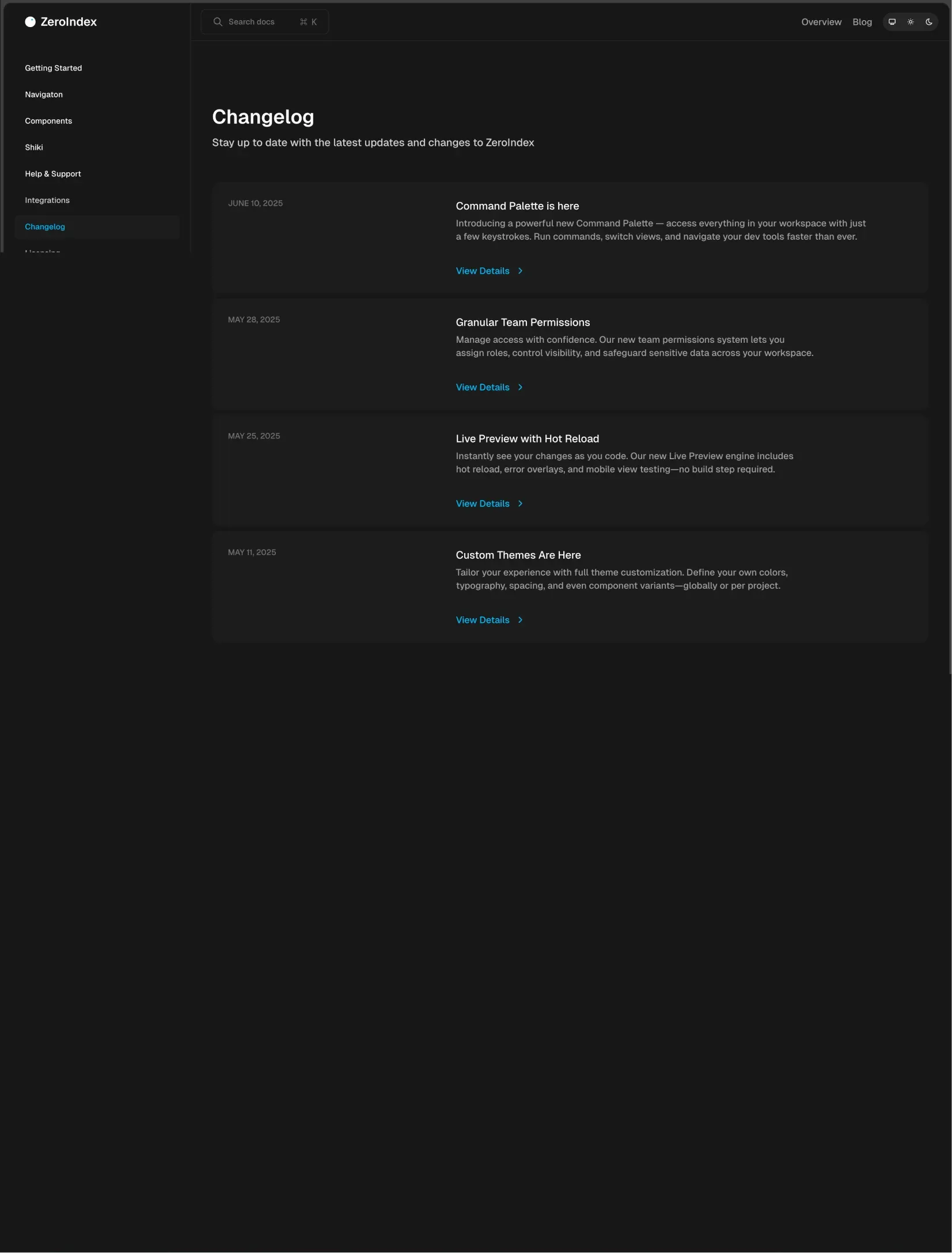 ZeroIndex integrations section