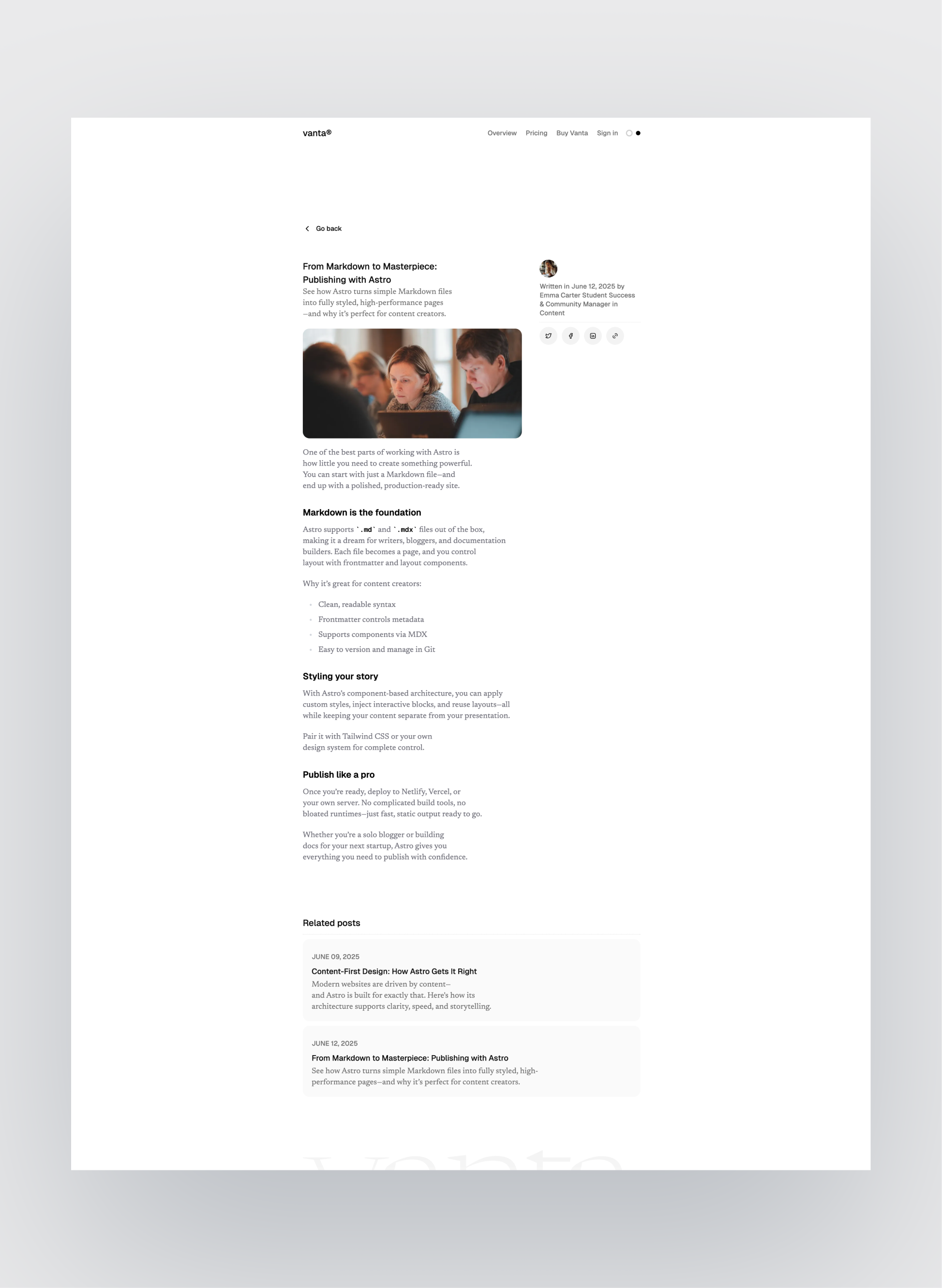 Vanta dark mode view