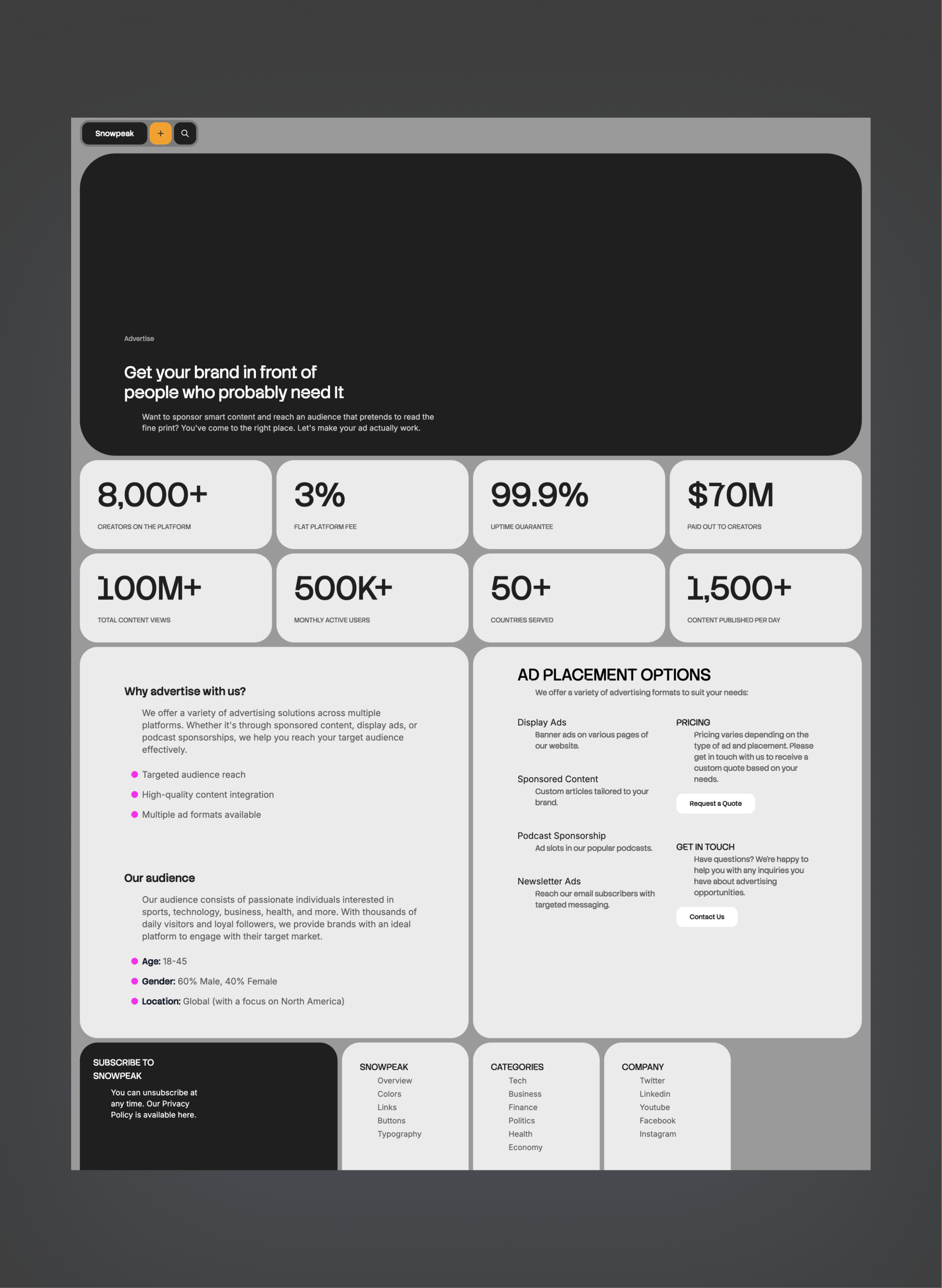 Snowpeak editorial typography