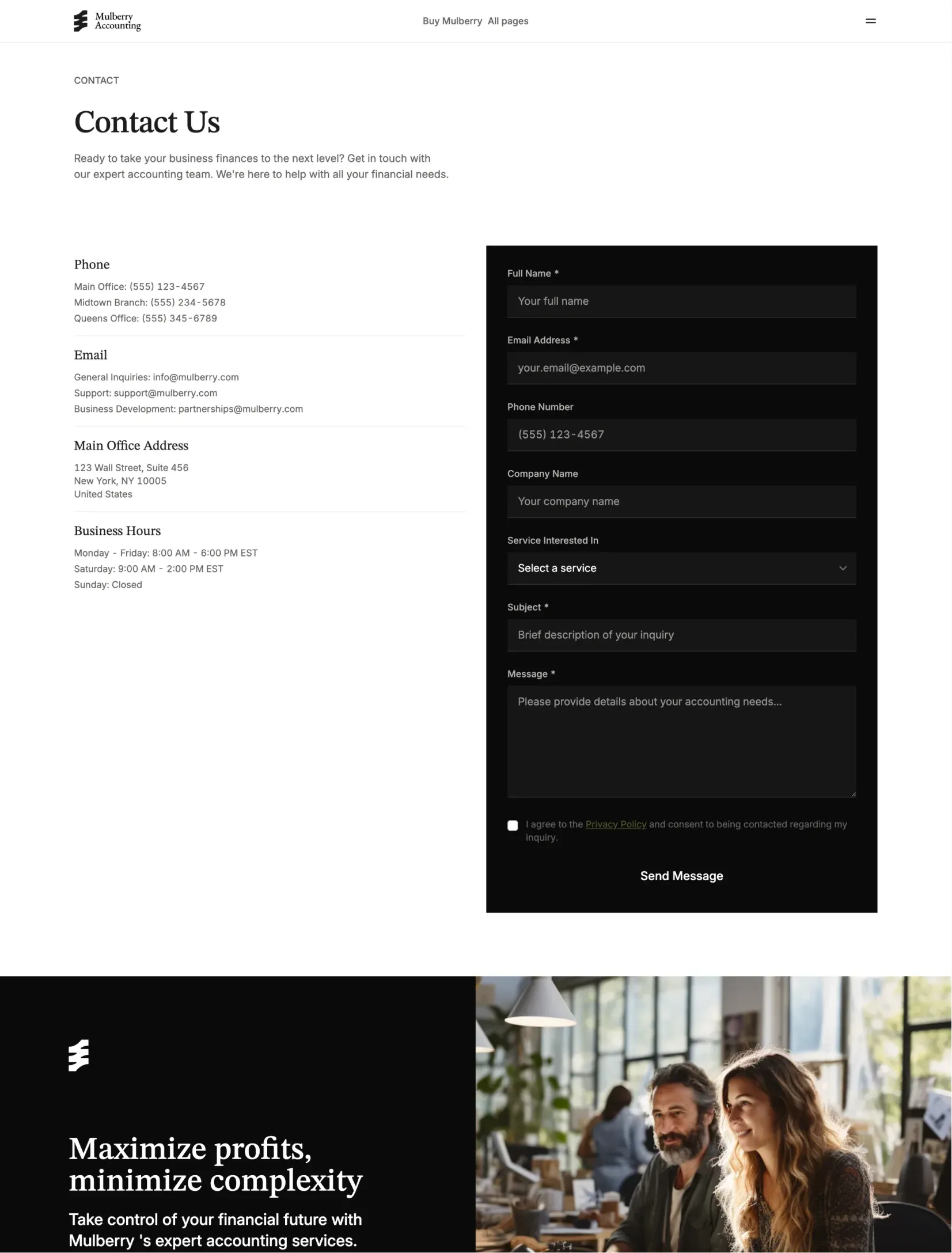 Mulberry accountants and team section
